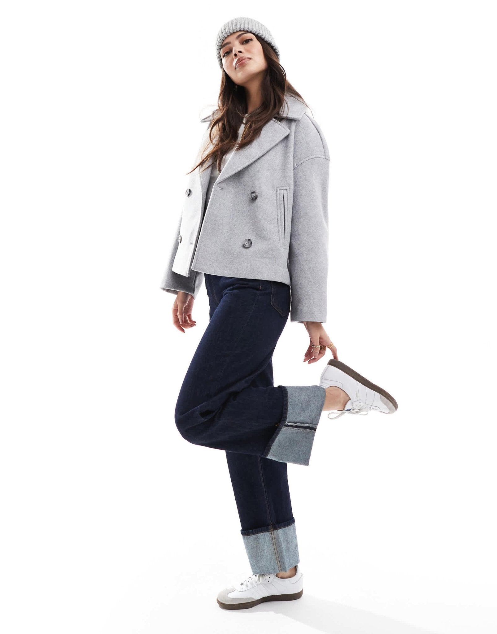 Stradivarius button down wool look jacket in grey - ASOS Sample Sale