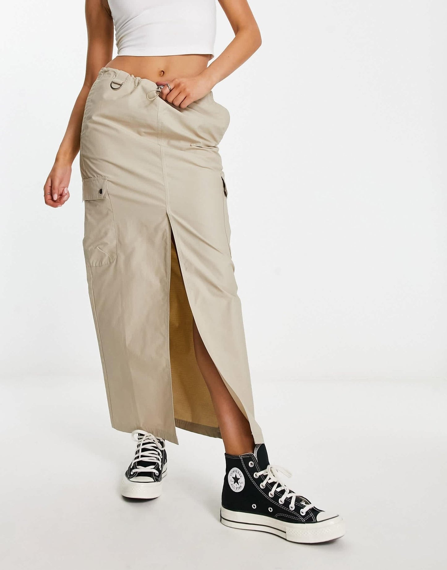 Stradivarius cargo maxi skirt in stone - ASOS Sample Sale
