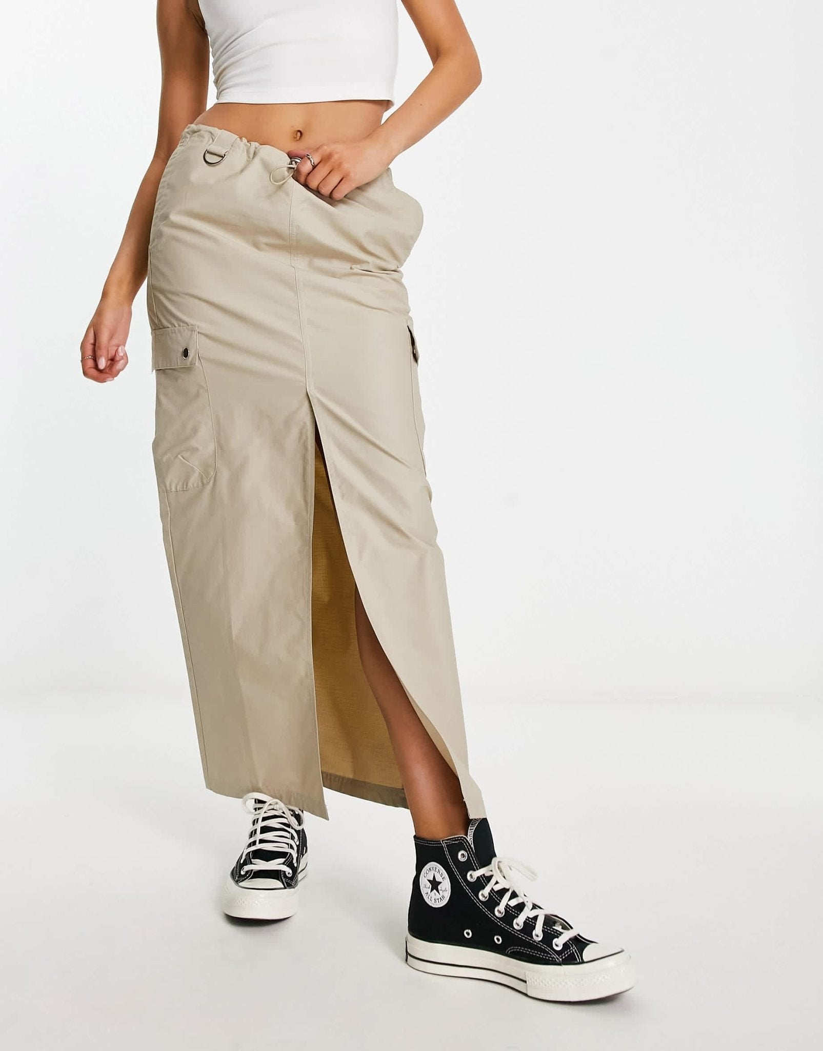 Stradivarius cargo maxi skirt in stone - ASOS Sample Sale