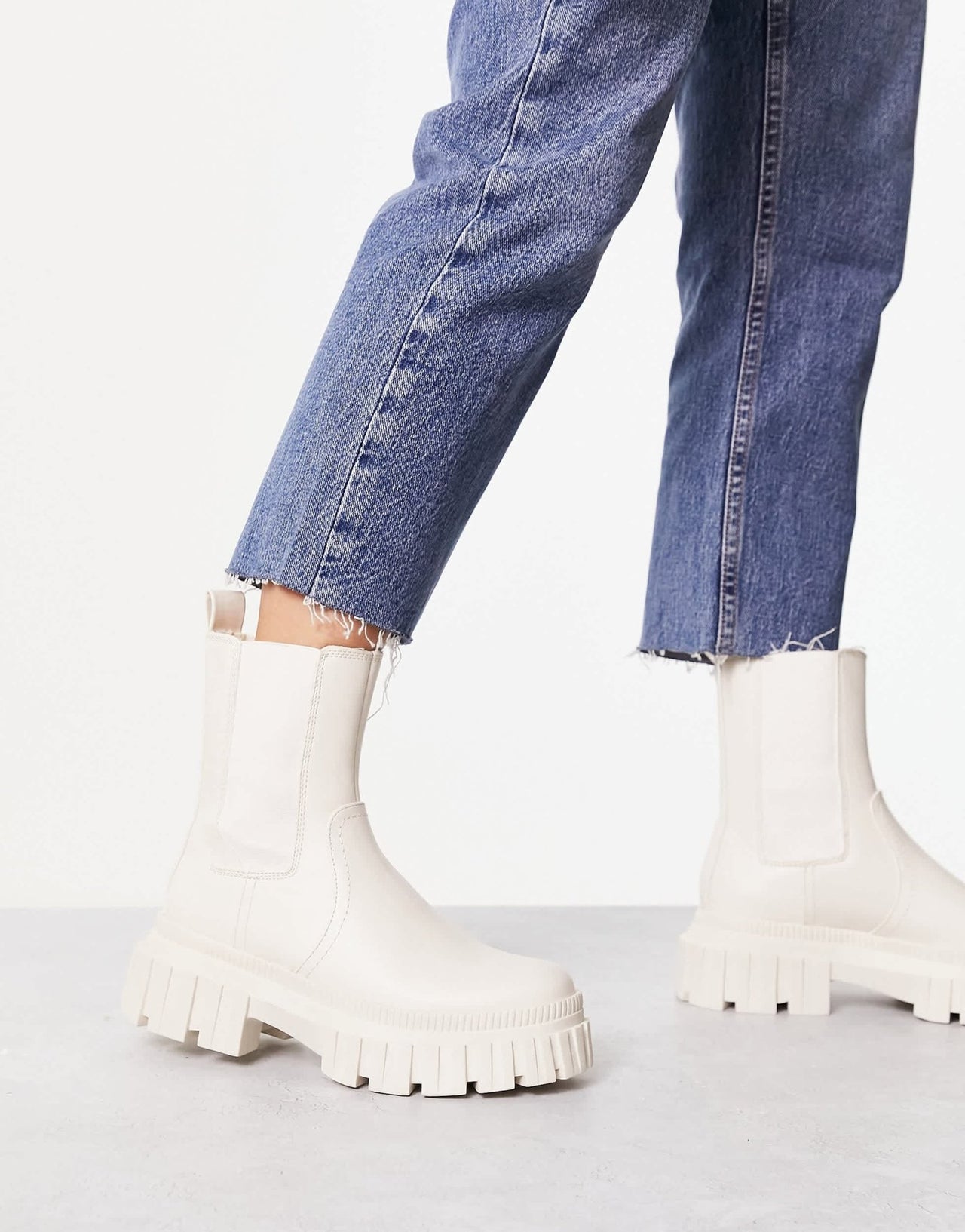 Stradivarius chunky biker boot in ecru - ASOS Sample Sale