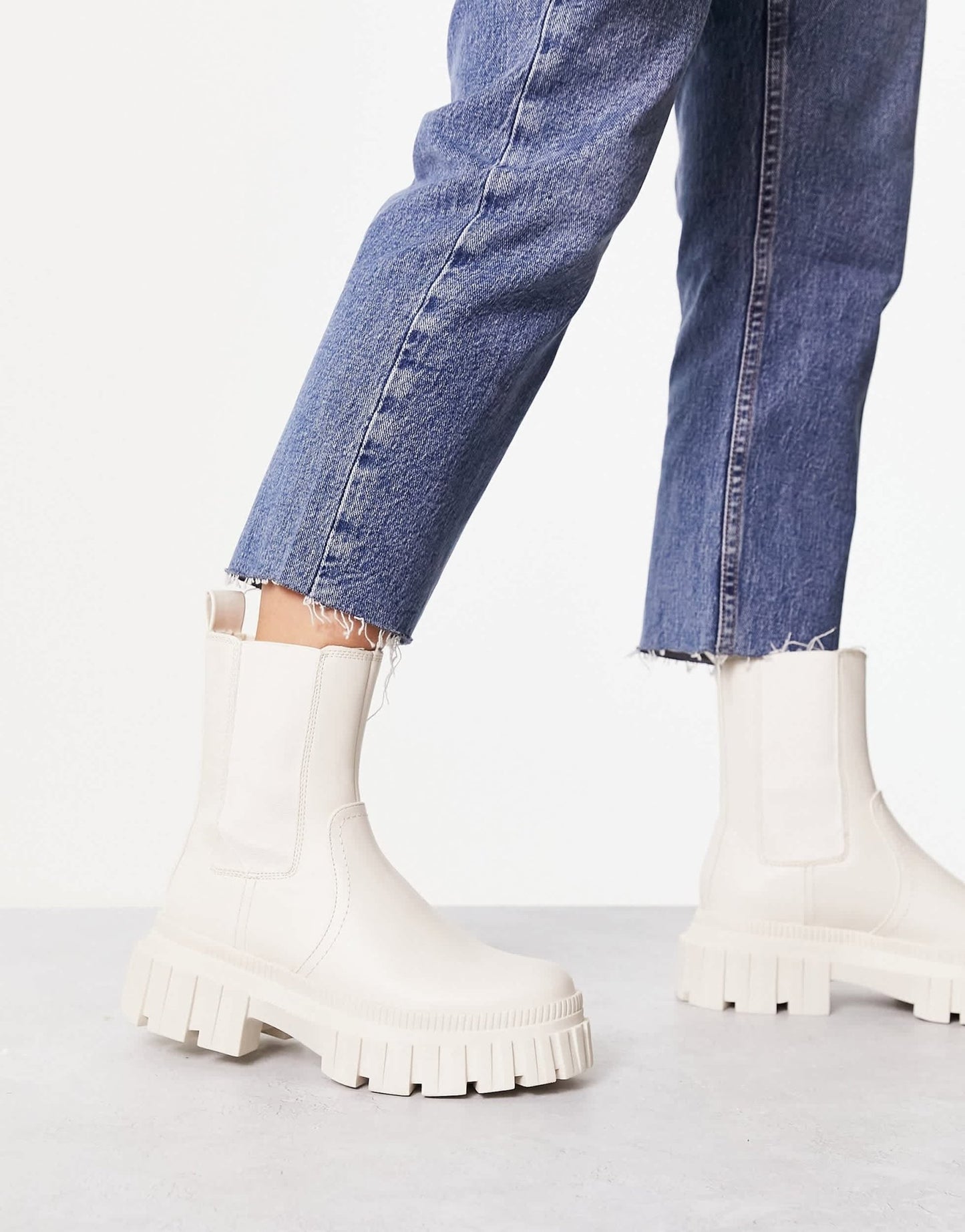 Stradivarius chunky biker boot in ecru - ASOS Sample Sale