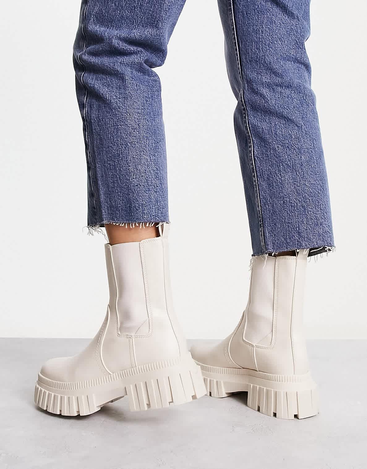 Stradivarius chunky biker boot in ecru - ASOS Sample Sale