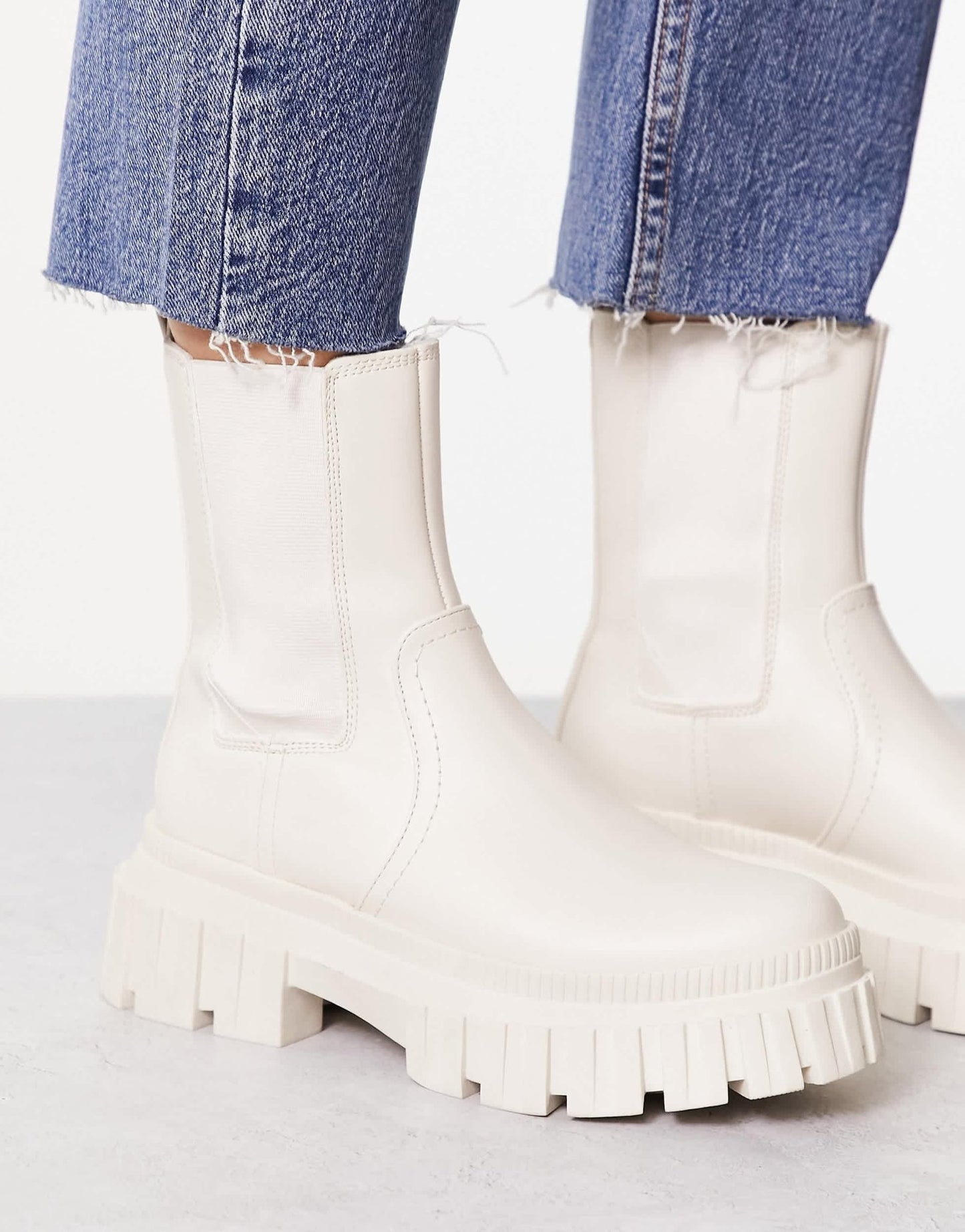 Stradivarius chunky biker boot in ecru - ASOS Sample Sale