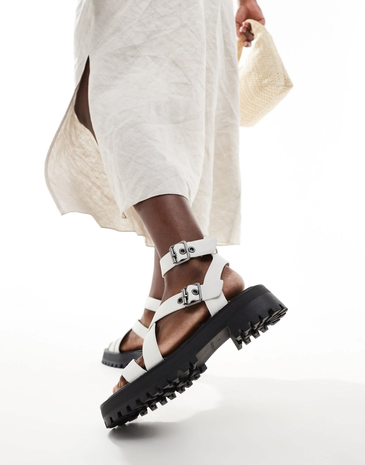 Stradivarius chunky track sole sandal in white - ASOS Sample Sale