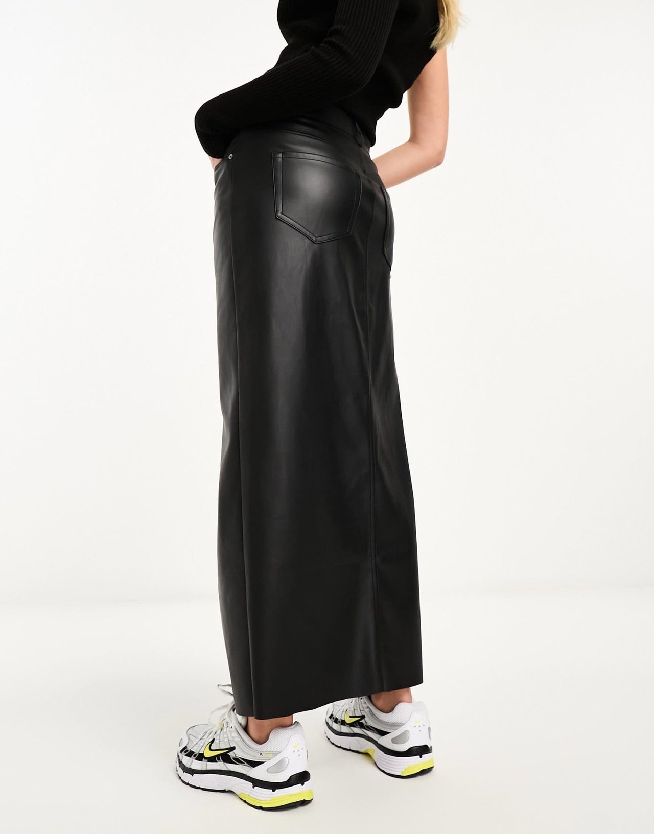 Stradivarius coated denim midi skirt in black - ASOS Sample Sale