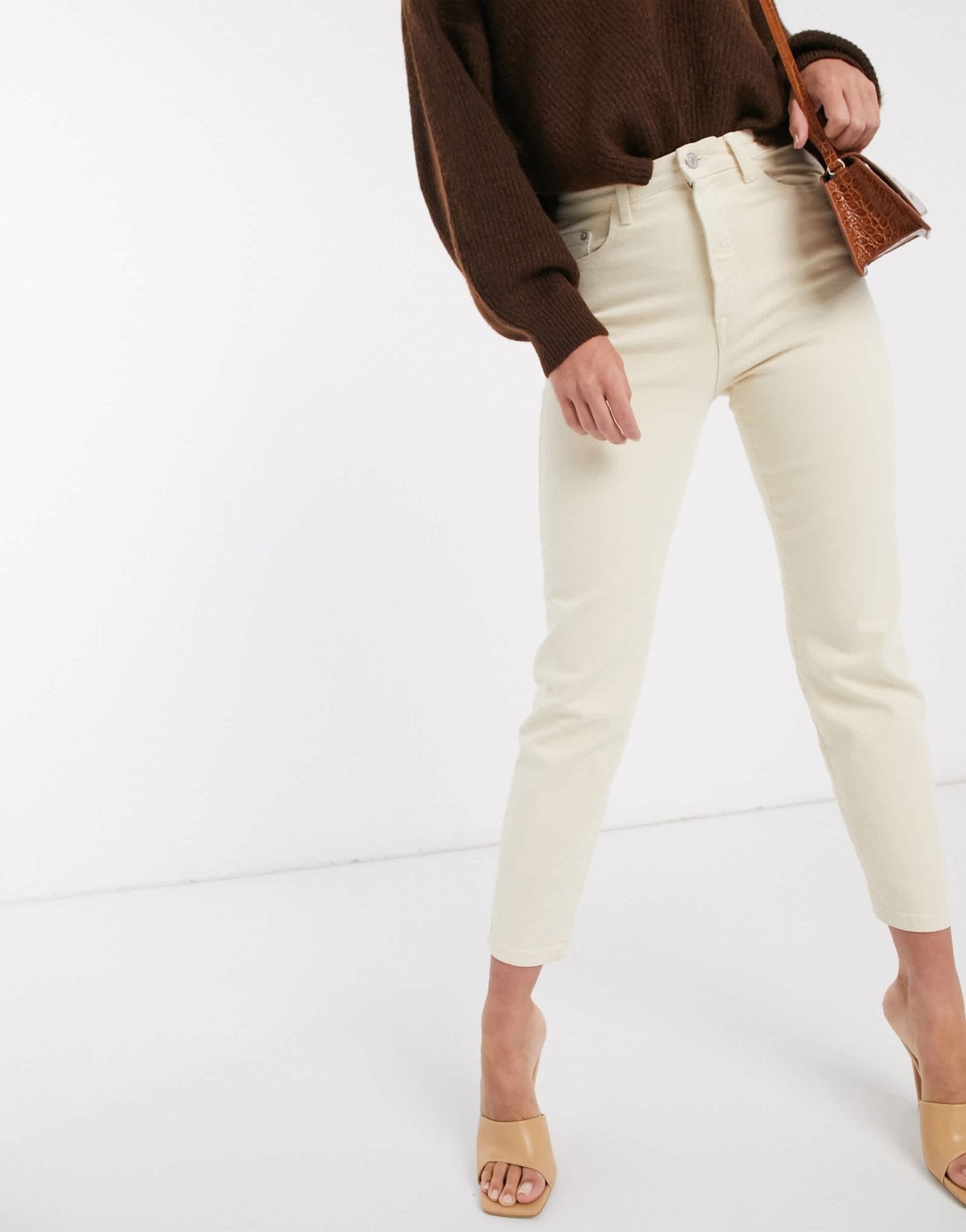 Stradivarius cotton slim mom jean with stretch in ecru - WHITE - ASOS Sample Sale