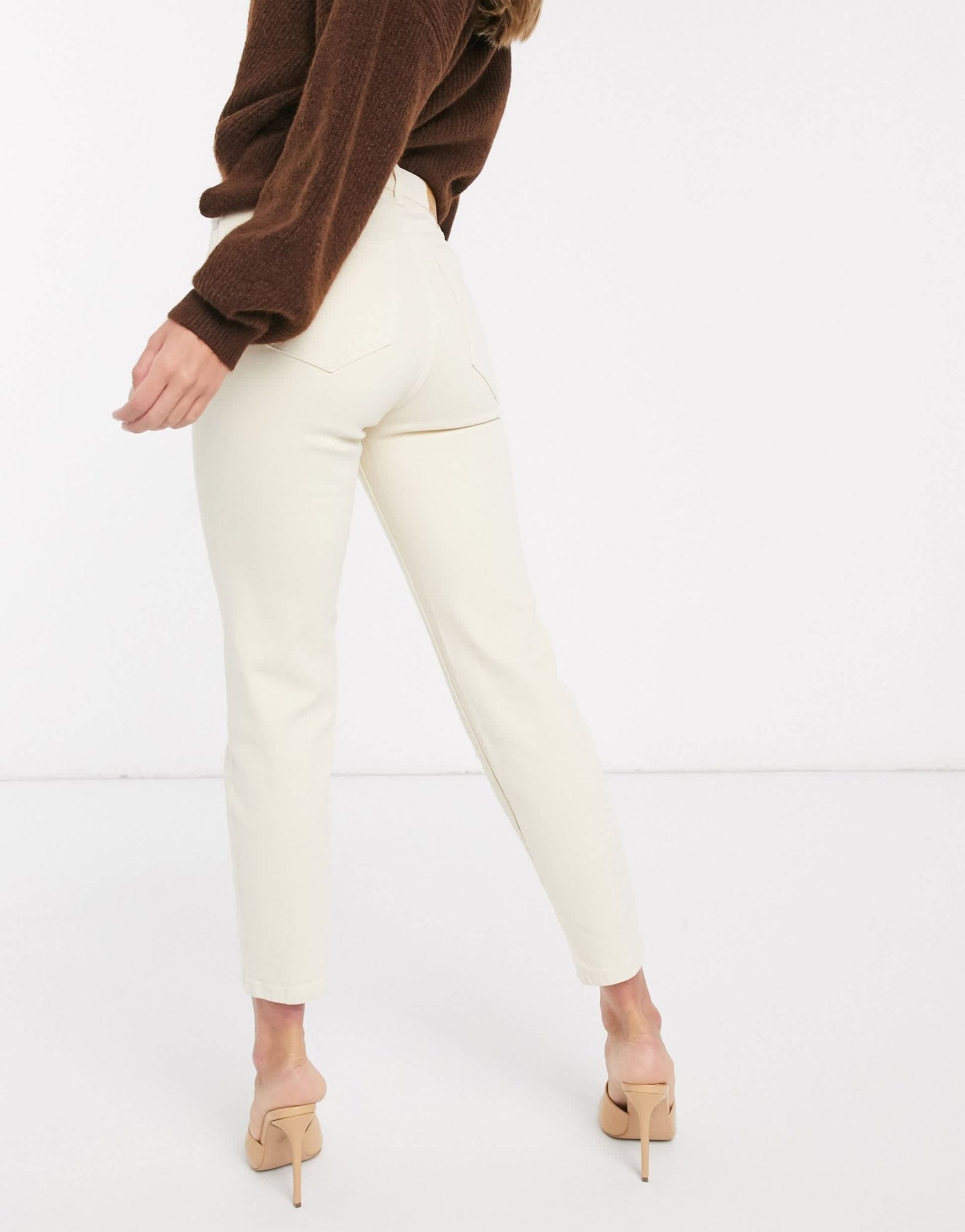 Stradivarius cotton slim mom jean with stretch in ecru - WHITE - ASOS Sample Sale
