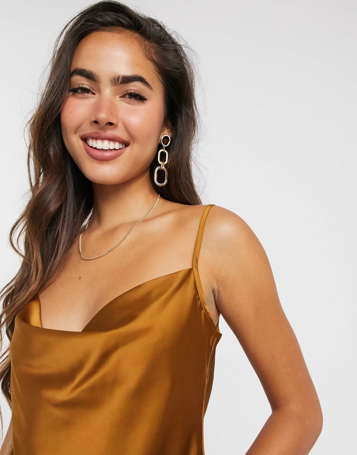 Stradivarius cowl neck satin cami in bronze - ASOS Sample Sale