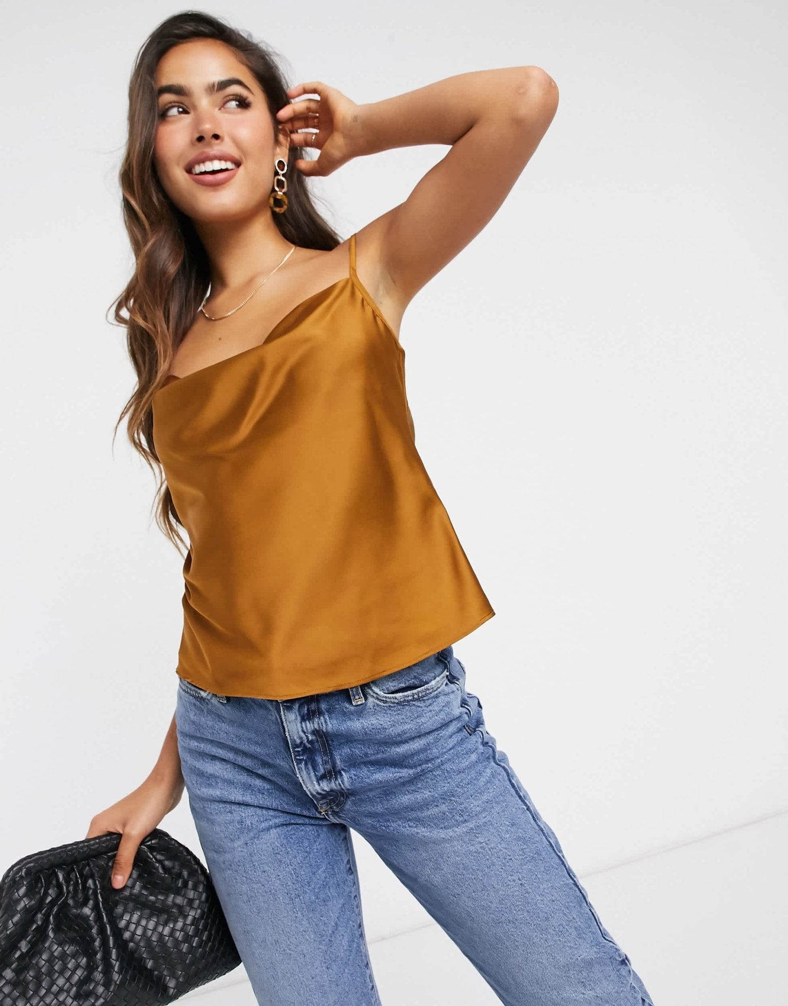 Stradivarius cowl neck satin cami in bronze - ASOS Sample Sale