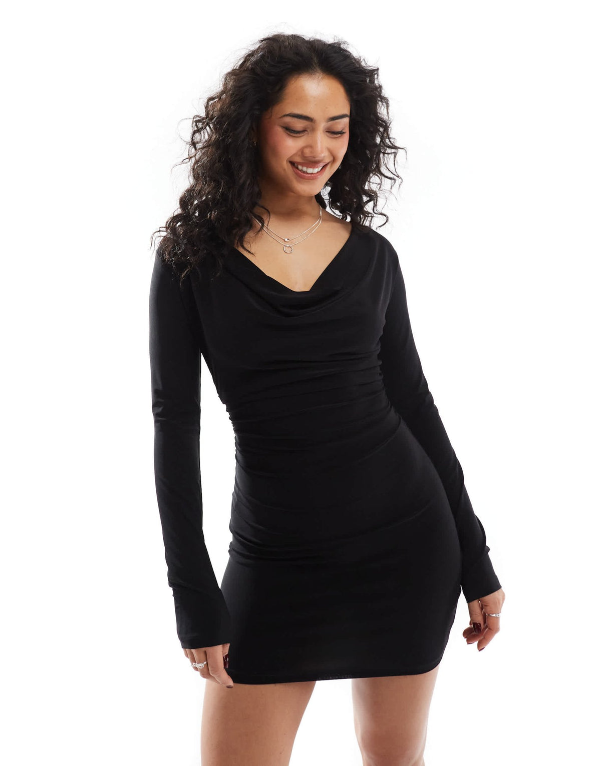 Stradivarius cowl neckline dress in black - ASOS Sample Sale