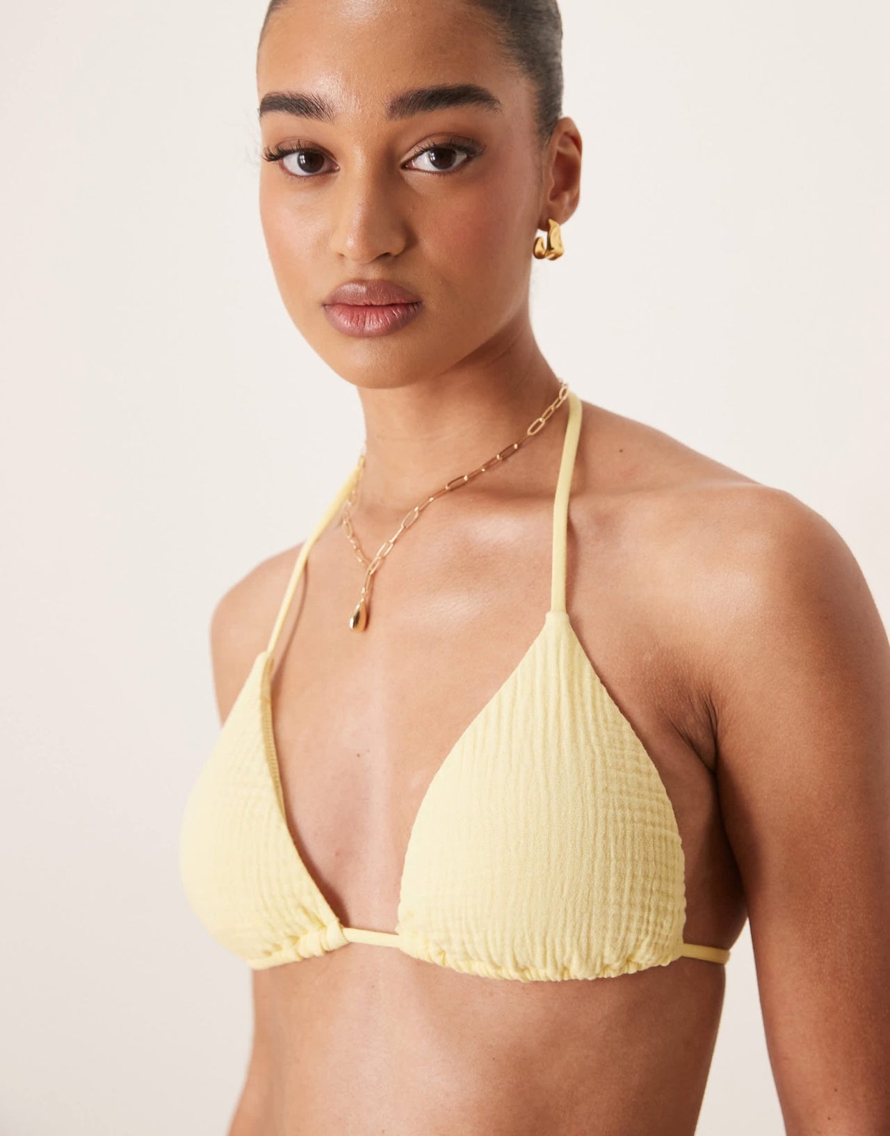 Stradivarius crinkle bikini top in yellow - ASOS Sample Sale
