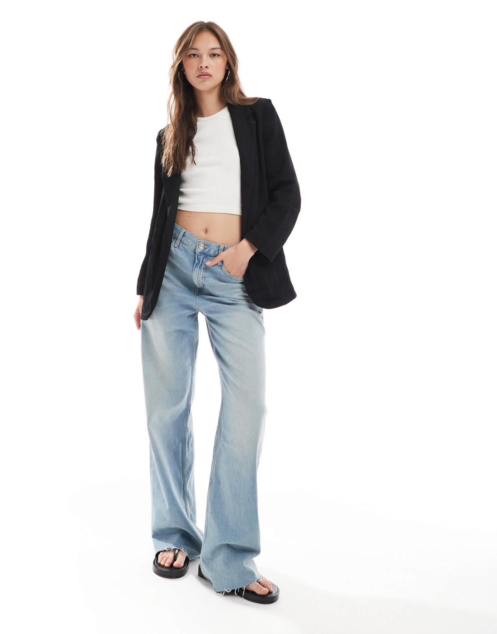 Stradivarius crinkle blazer in black - ASOS Sample Sale