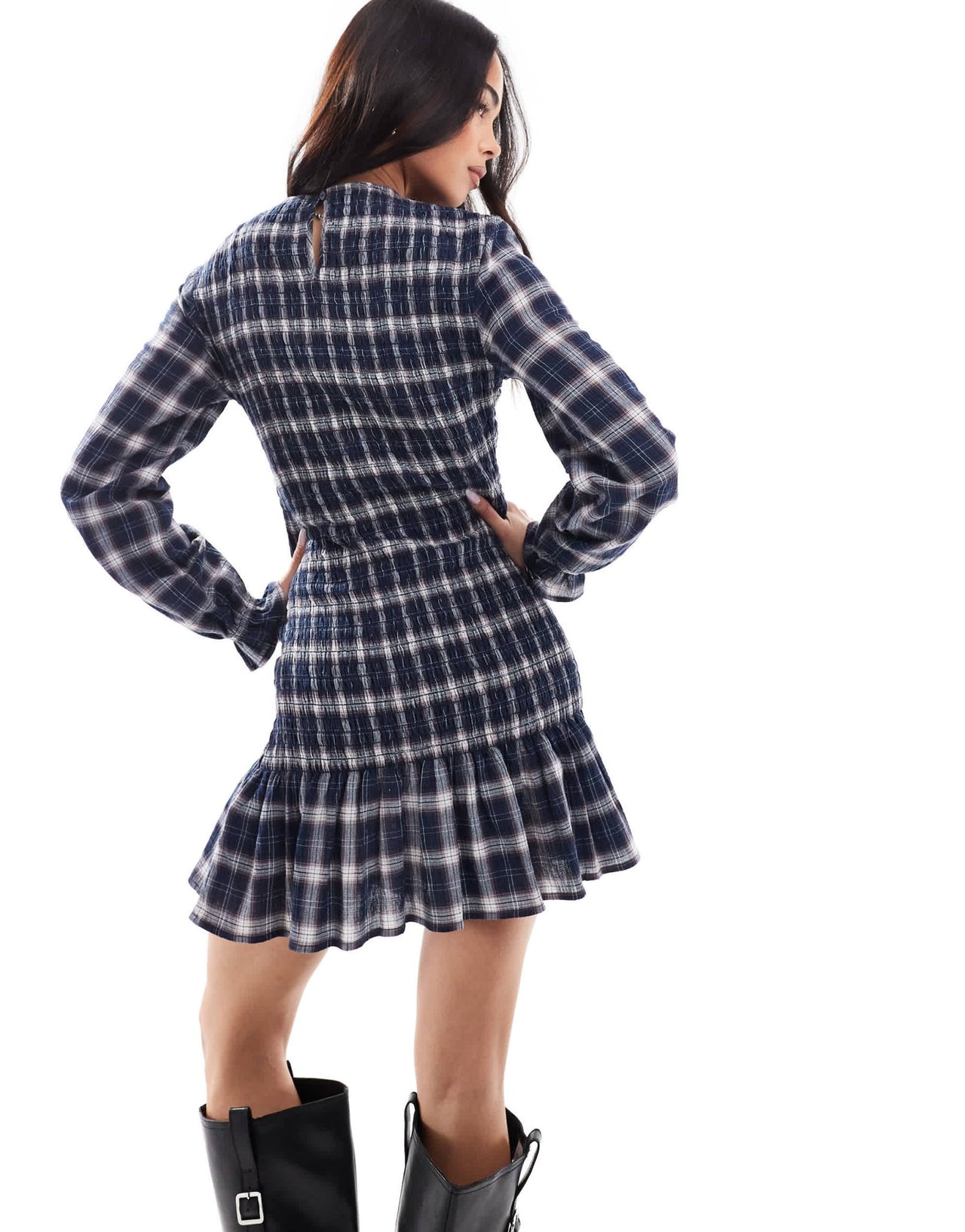 Stradivarius crinkle mini dress in check - ASOS Sample Sale