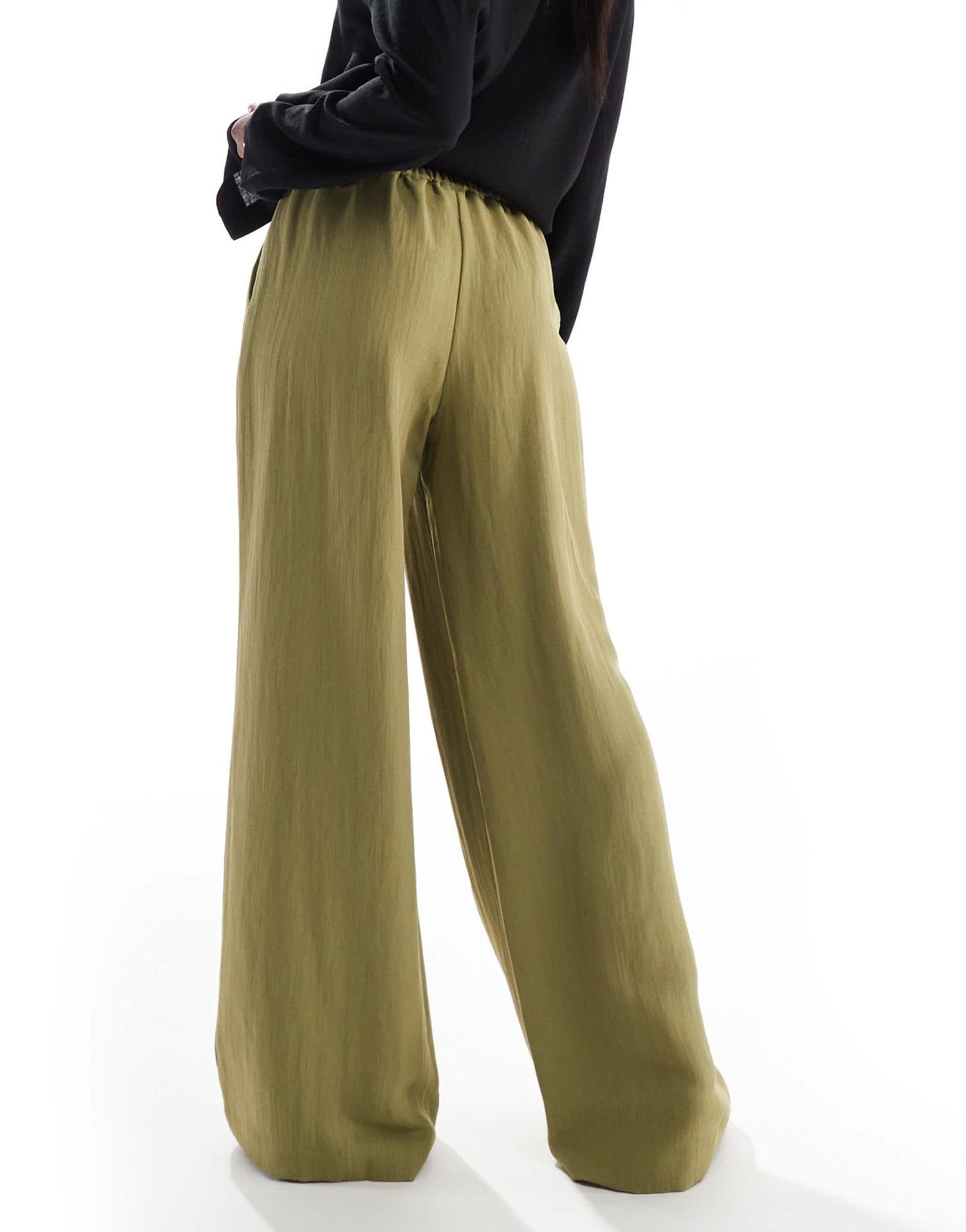 Stradivarius crinkle wide leg trouser in lime green - ASOS Sample Sale