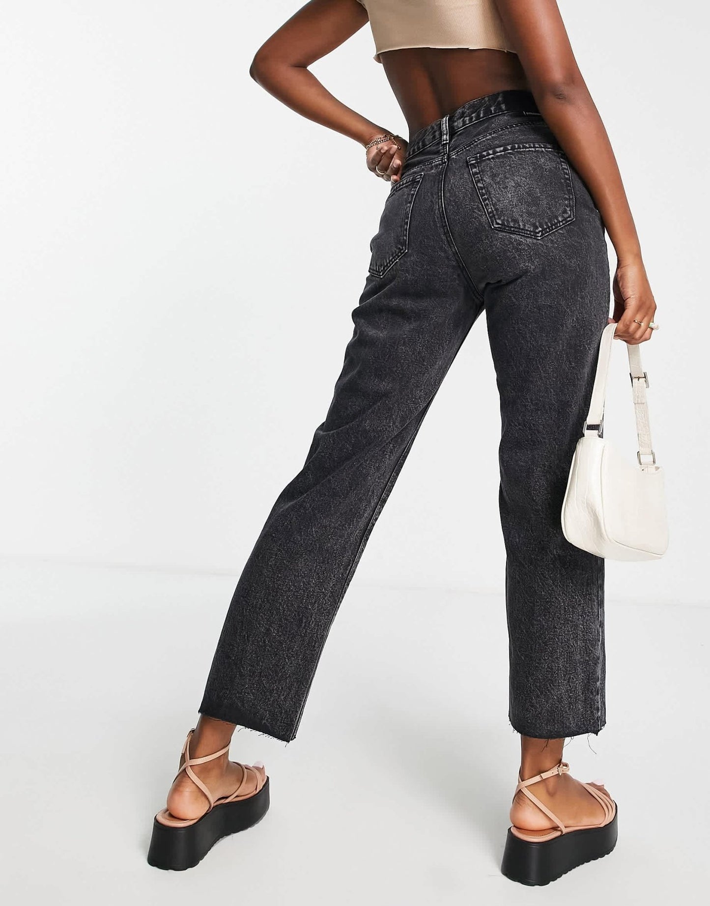Stradivarius cropped denim jean in washed black - ASOS Sample Sale