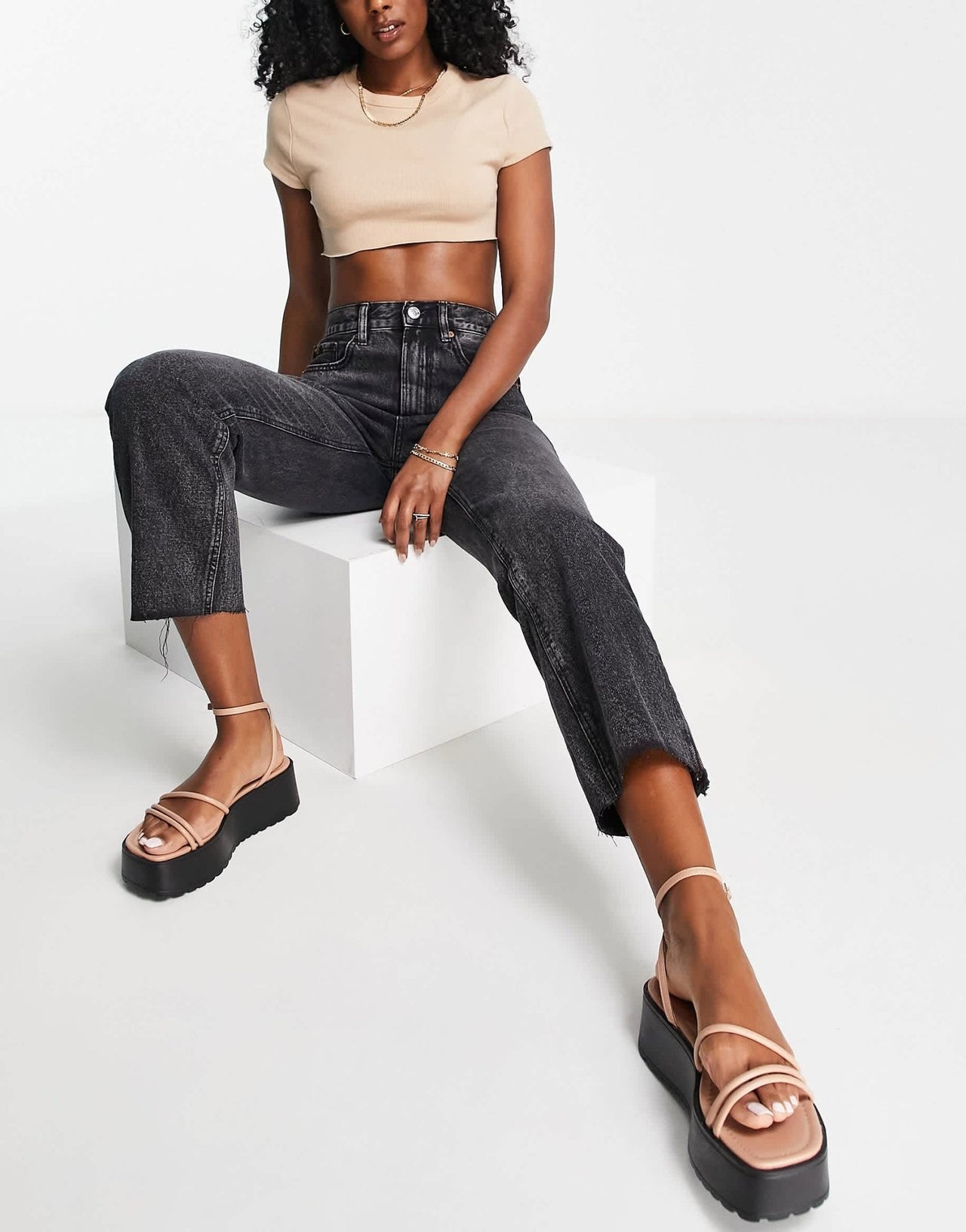Stradivarius cropped denim jean in washed black - ASOS Sample Sale