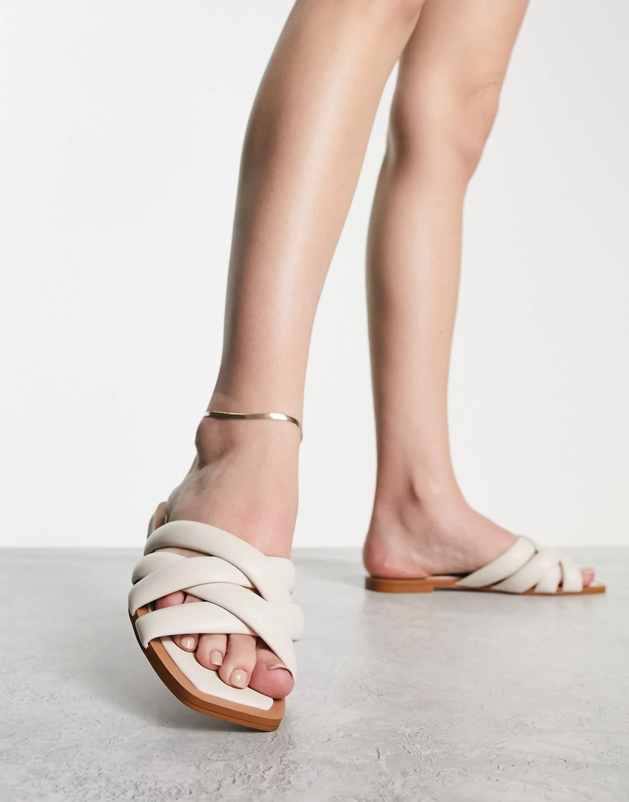 Stradivarius cross strap sandal in ecru - ASOS Sample Sale