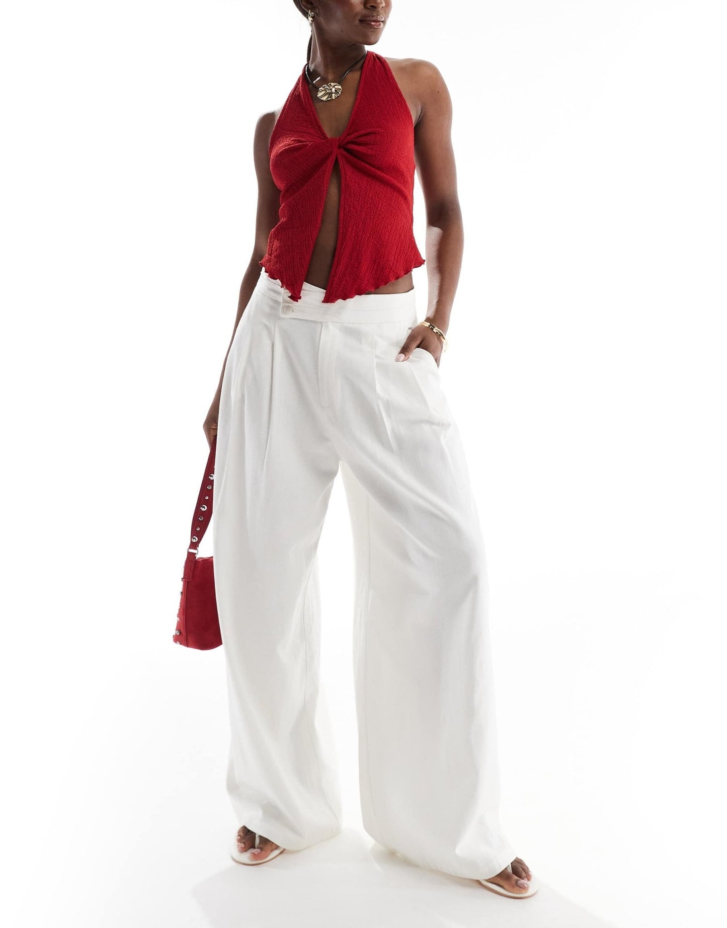 Stradivarius cross waist trouser in white - ASOS Sample Sale