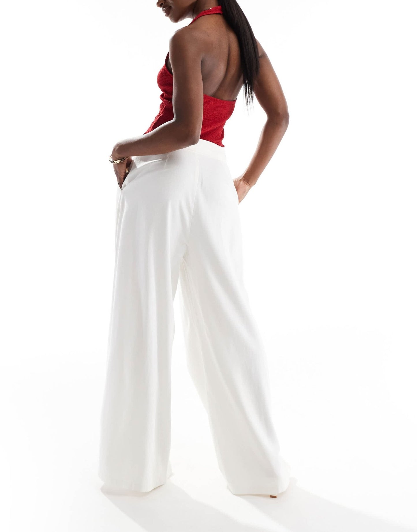 Stradivarius cross waist trouser in white - ASOS Sample Sale