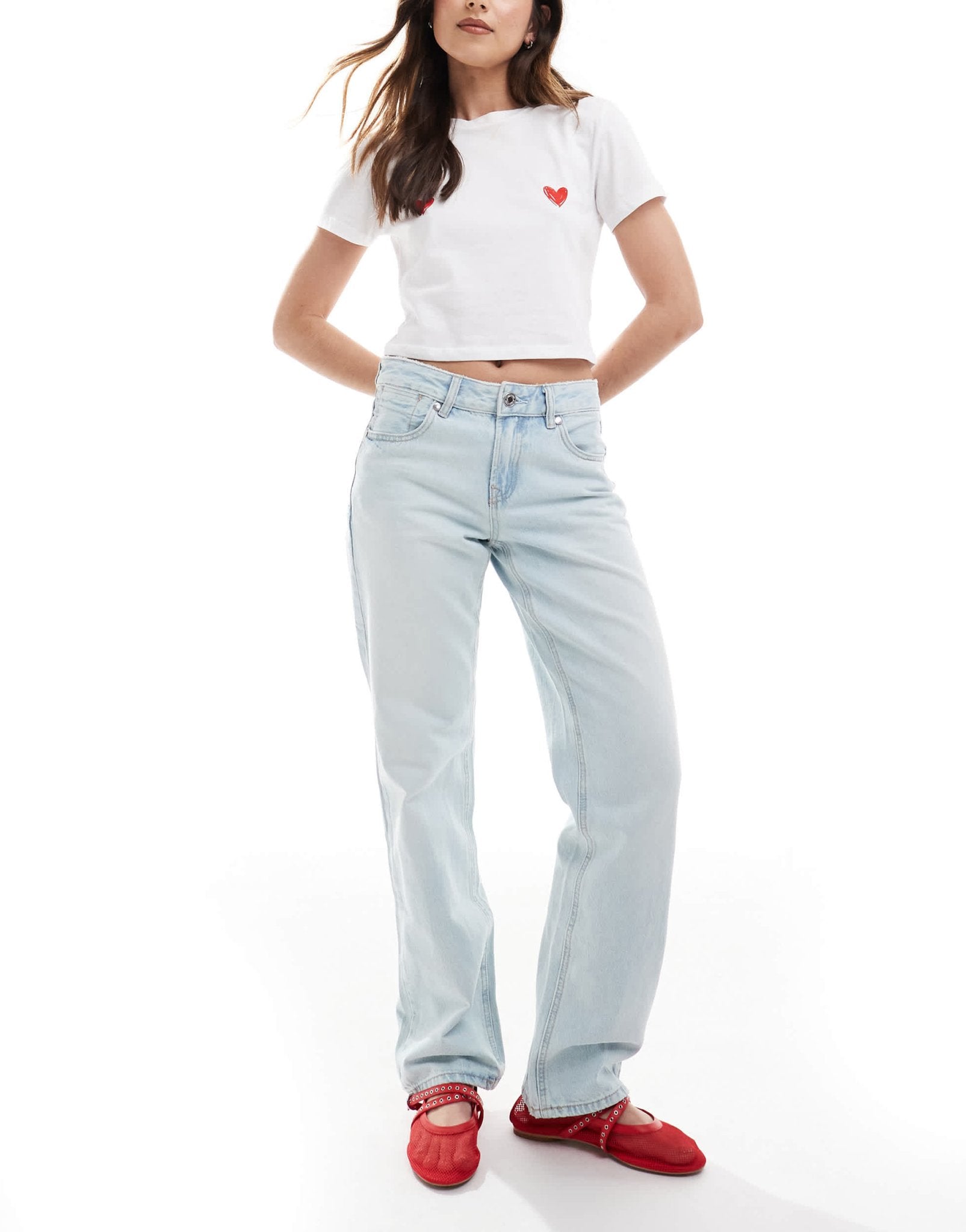 Stradivarius D03 low waisted straight leg jean in light blue wash - ASOS Sample Sale