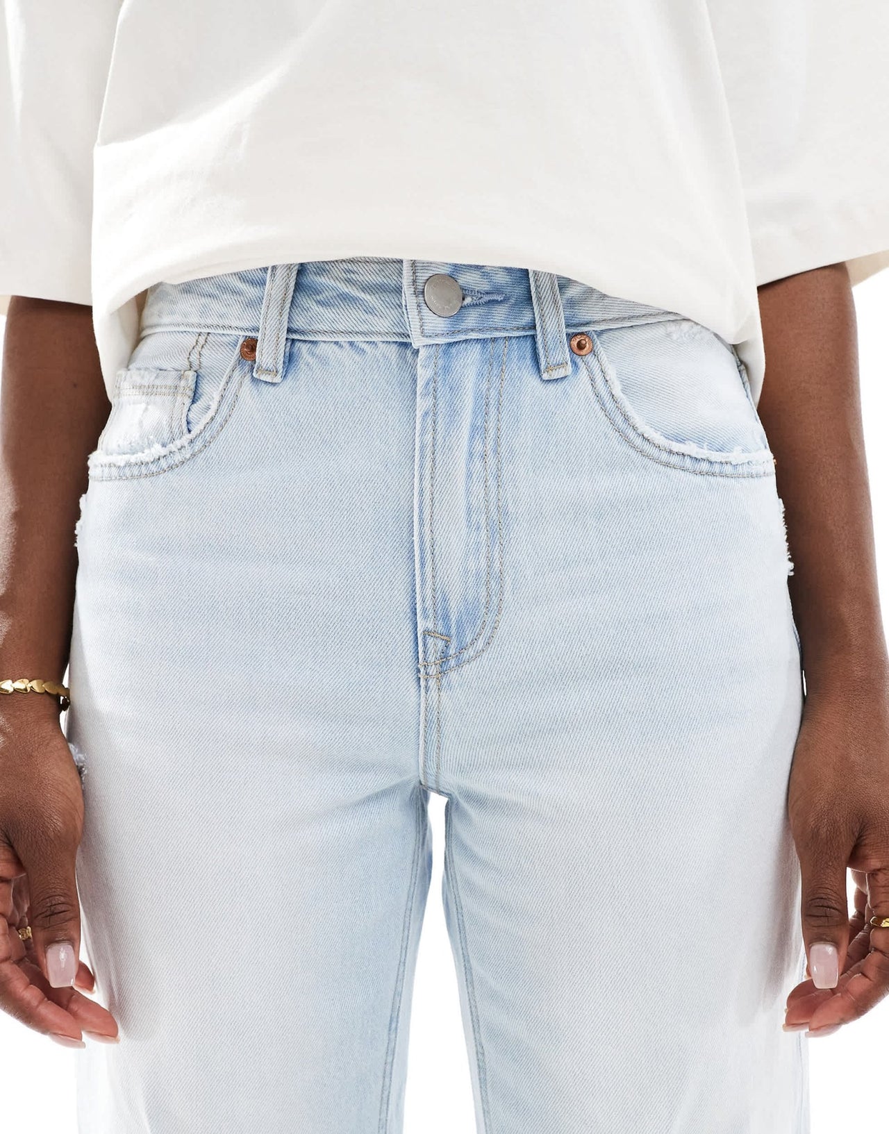 Stradivarius D92 straight ripped jeans in light blue wash - ASOS Sample Sale