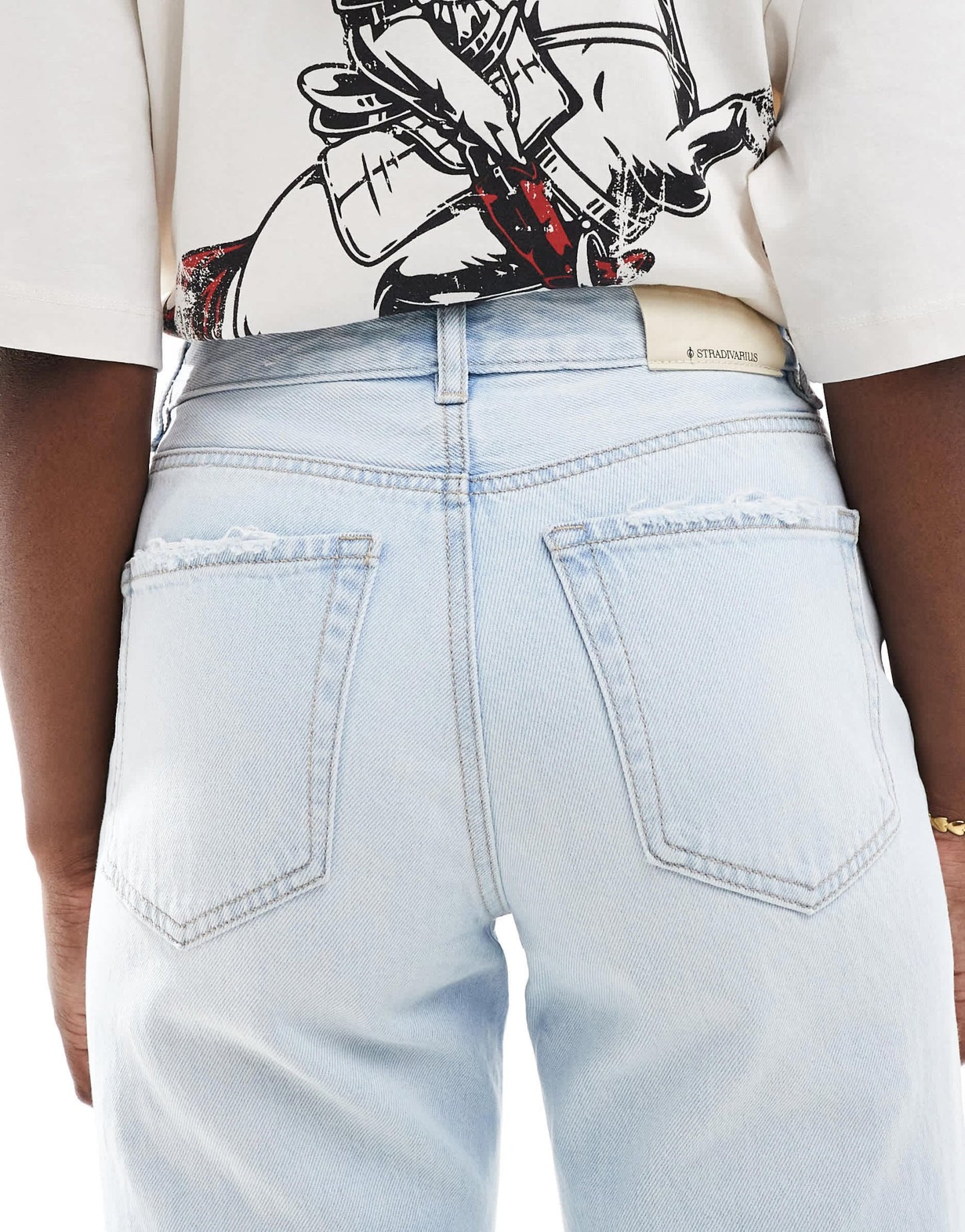 Stradivarius D92 straight ripped jeans in light blue wash - ASOS Sample Sale