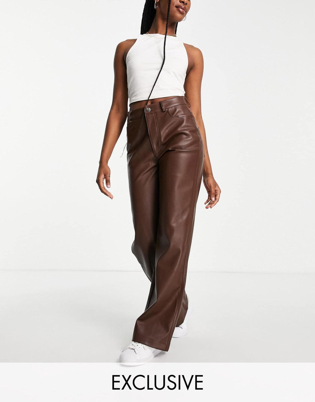 Stradivarius dad faux leather trousers in chocolate brown - ASOS Sample Sale