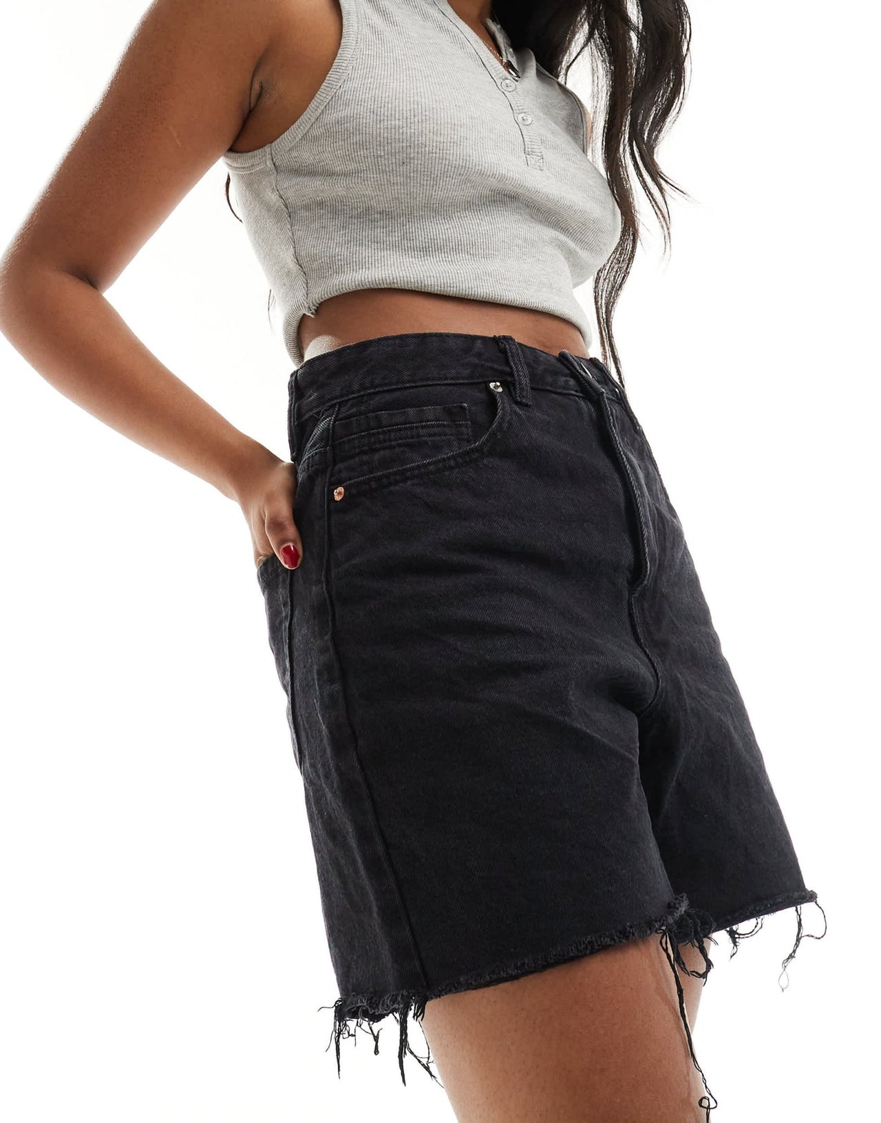 Stradivarius denim dad short in black - ASOS Sample Sale
