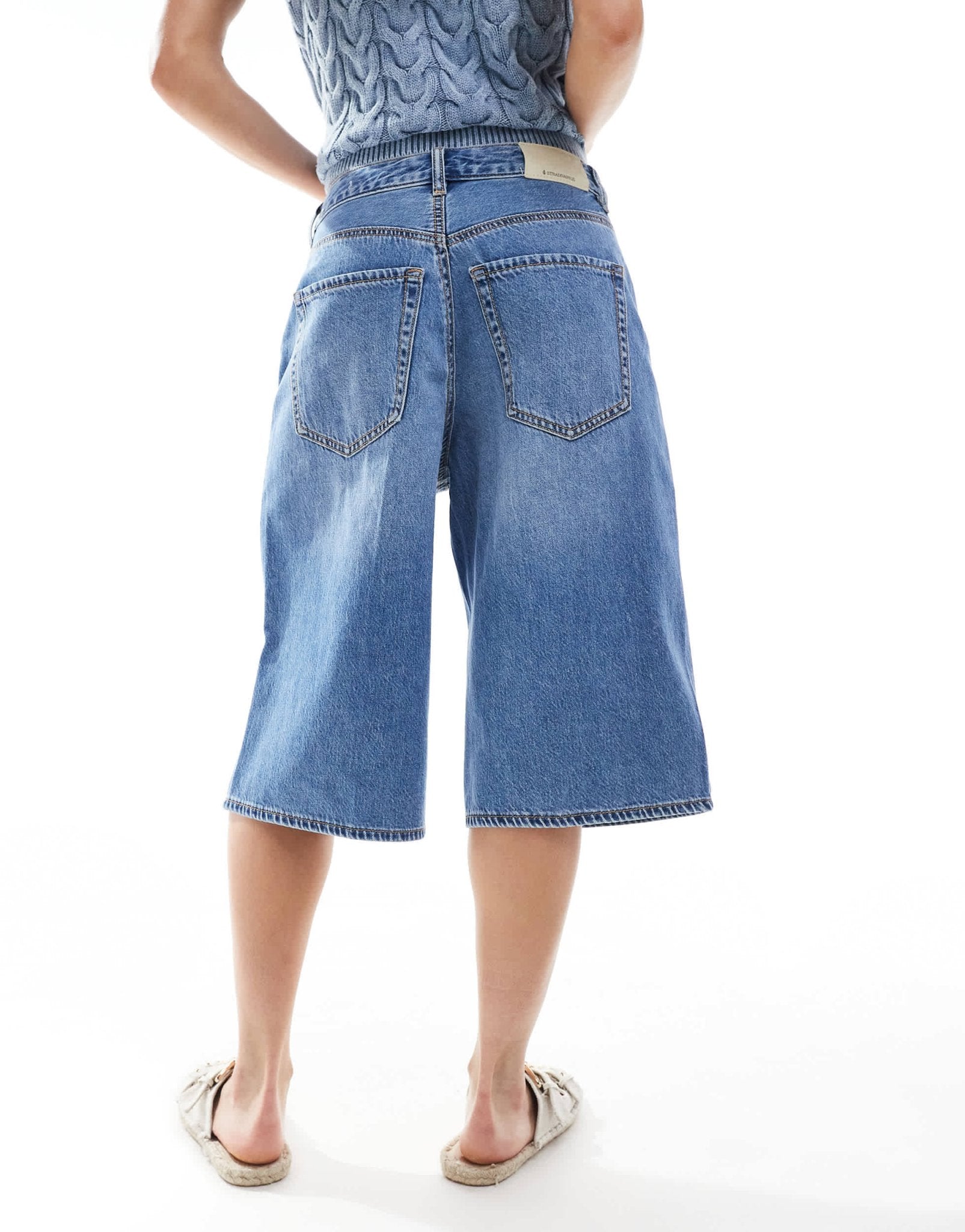 Stradivarius denim jort in medium wash blue - ASOS Sample Sale
