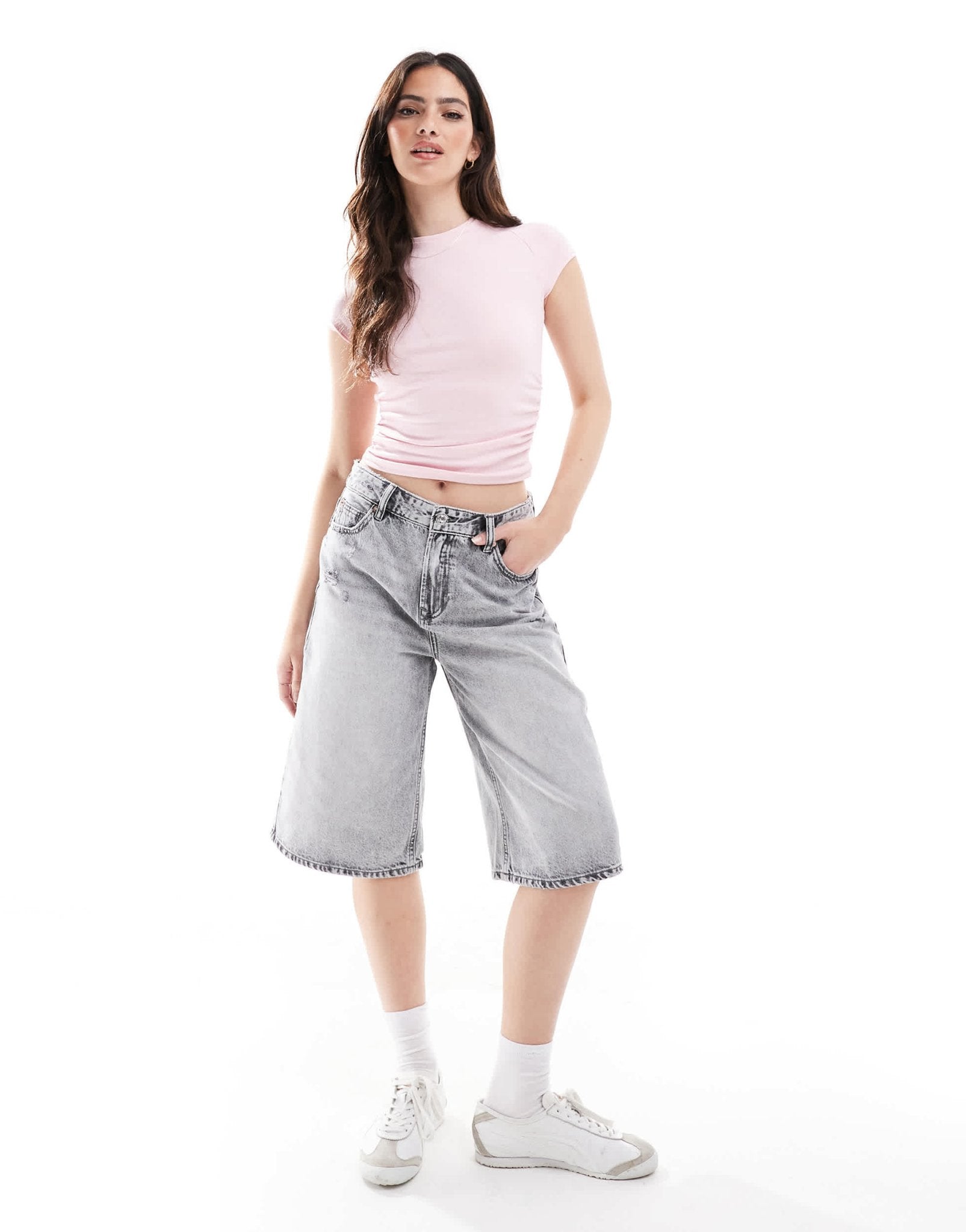 Stradivarius denim jort in washed grey - ASOS Sample Sale