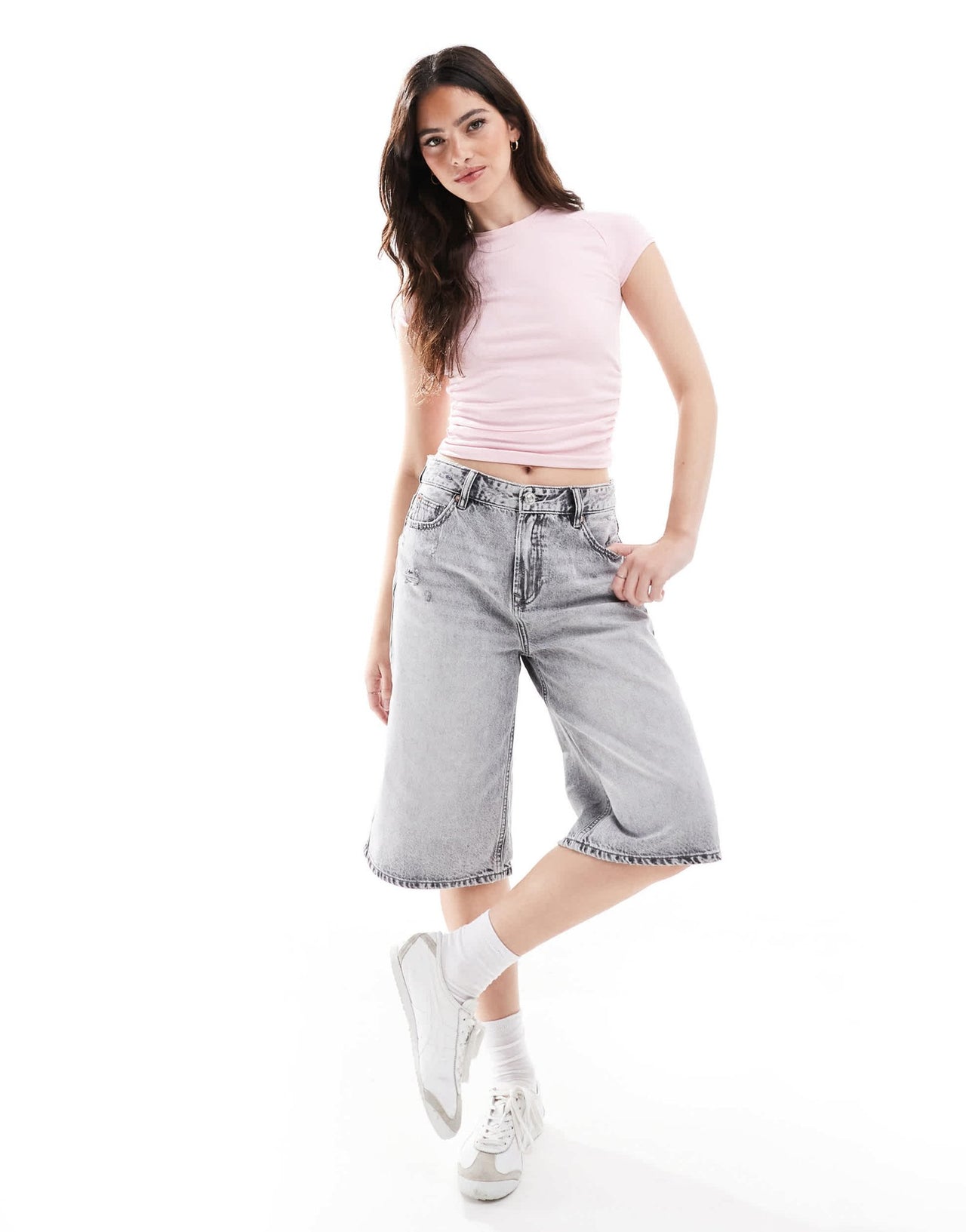 Stradivarius denim jort in washed grey - ASOS Sample Sale