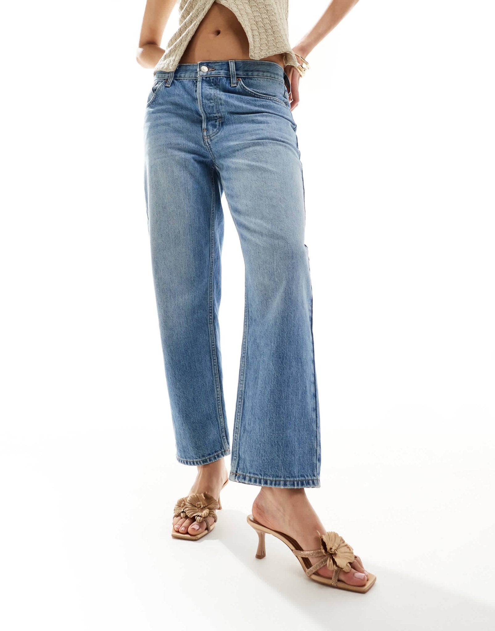 Stradivarius embellished heeled sandal with flower in beige - ASOS Sample Sale