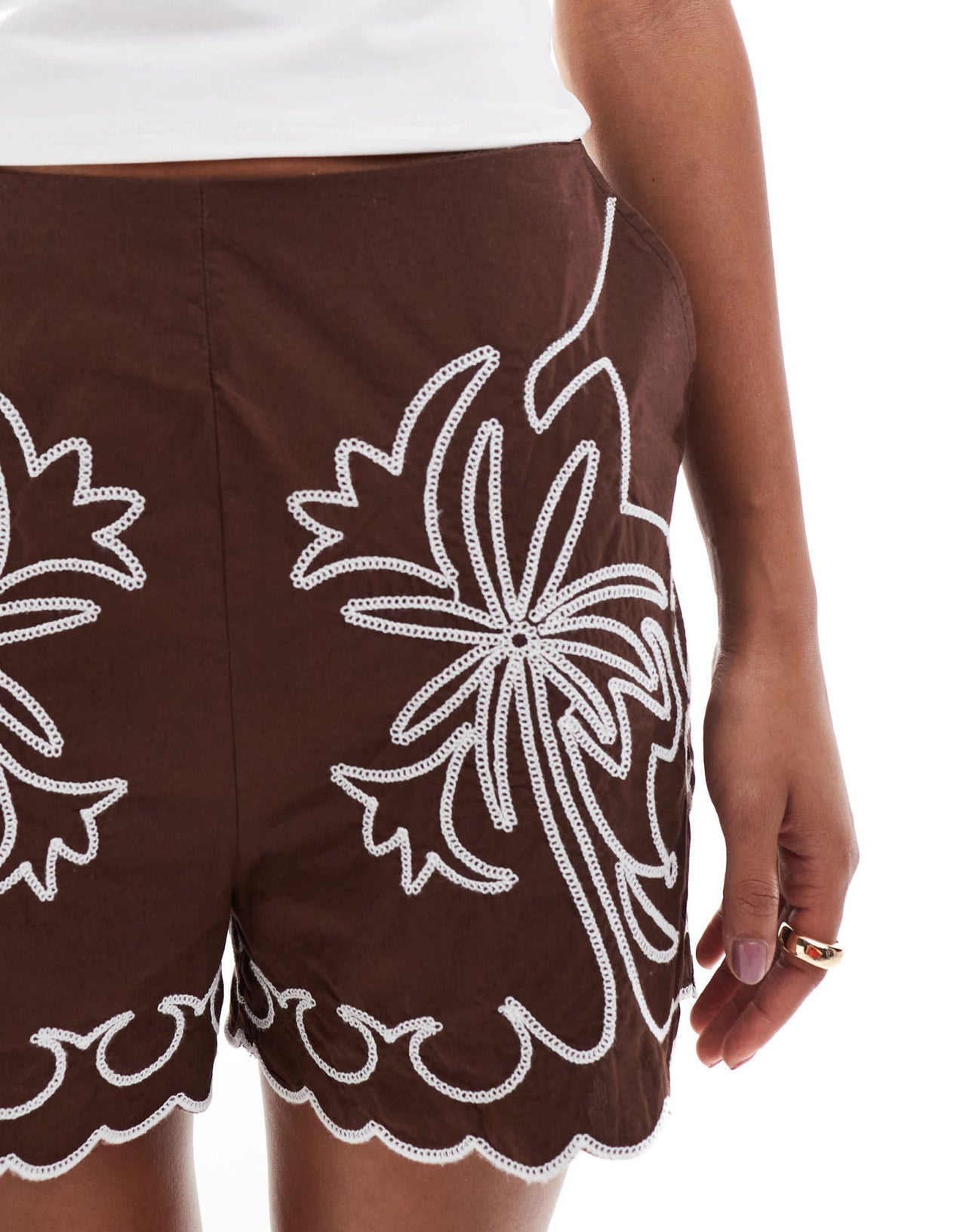 Stradivarius embroidery short in brown - ASOS Sample Sale
