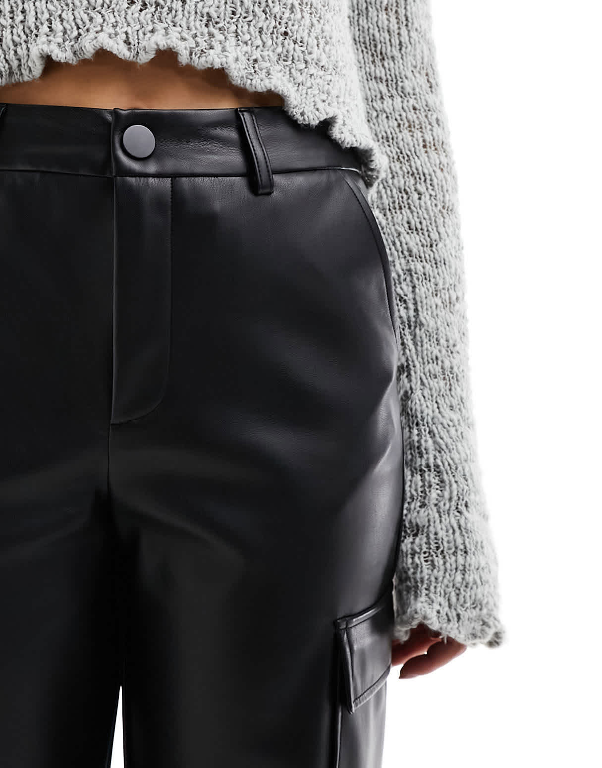 Stradivarius faux leather cargo trouser in black - ASOS Sample Sale