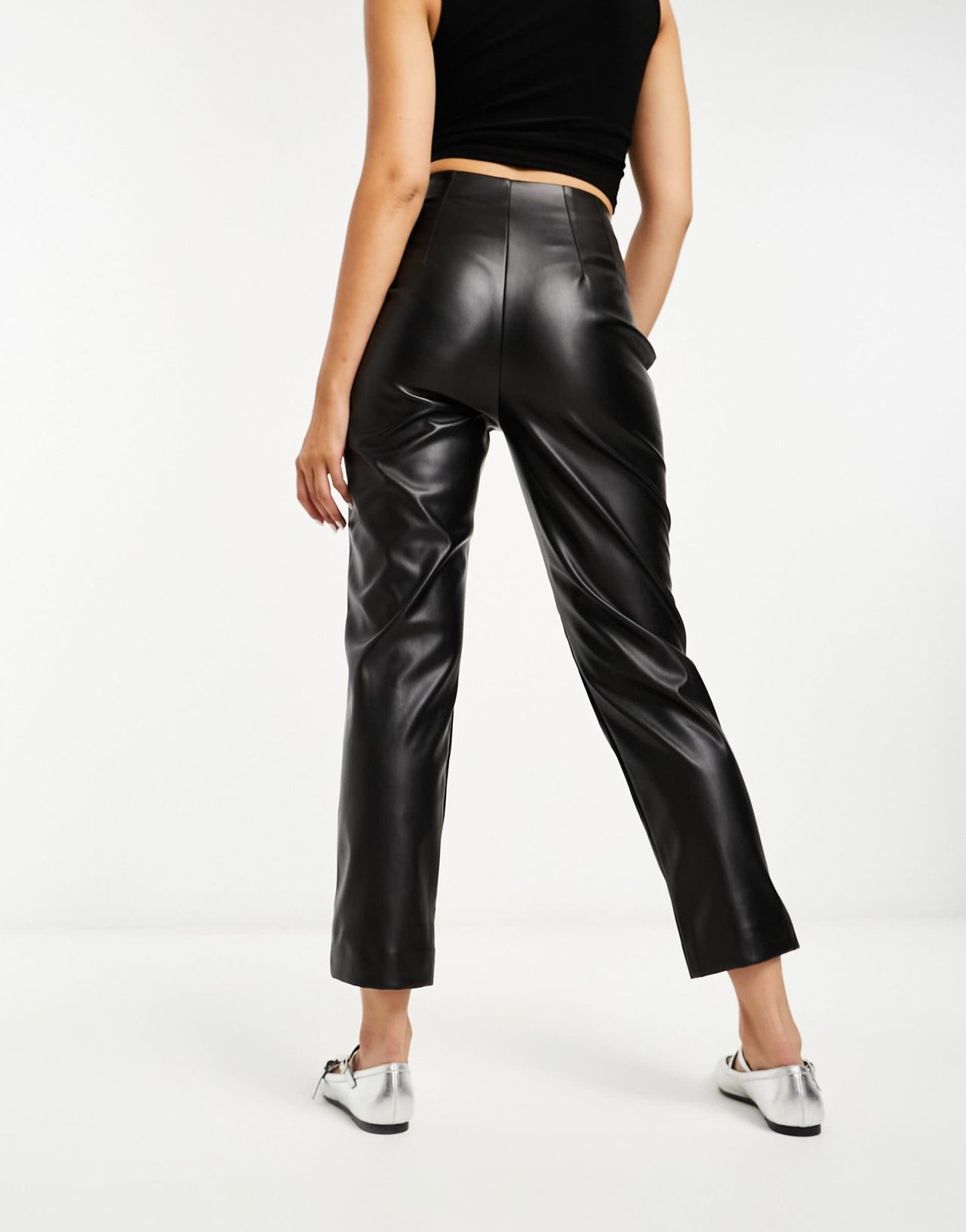 Stradivarius faux leather cigarette trouser in black - ASOS Sample Sale