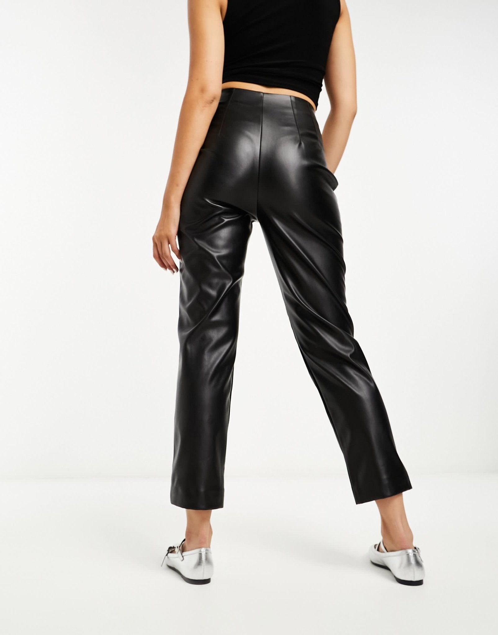 Stradivarius faux leather cigarette trouser in black - ASOS Sample Sale