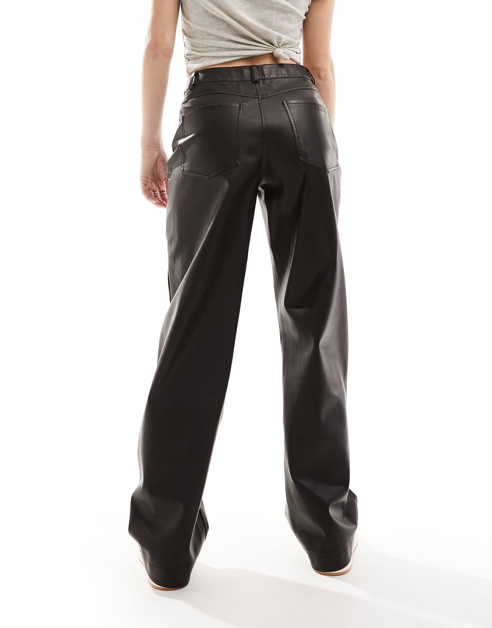 Stradivarius faux leather wide leg trouser in washed brown - ASOS Sample Sale
