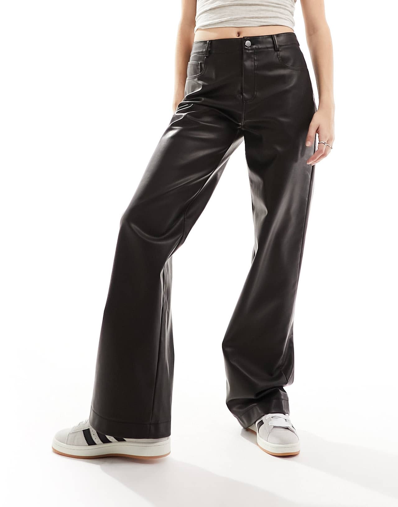 Stradivarius faux leather wide leg trouser in washed brown - ASOS Sample Sale