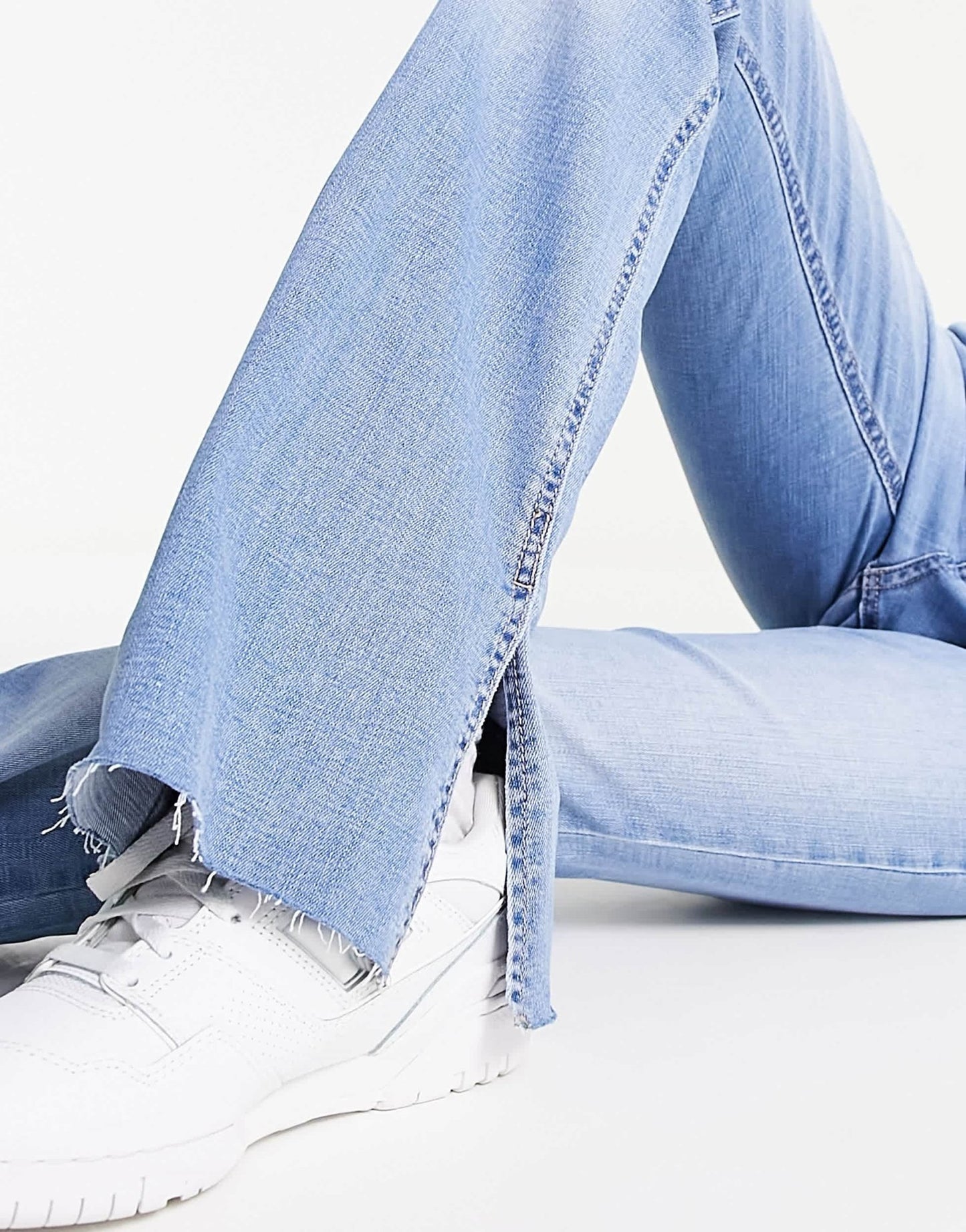 Stradivarius flare jean with side split in light blue - ASOS Sample Sale