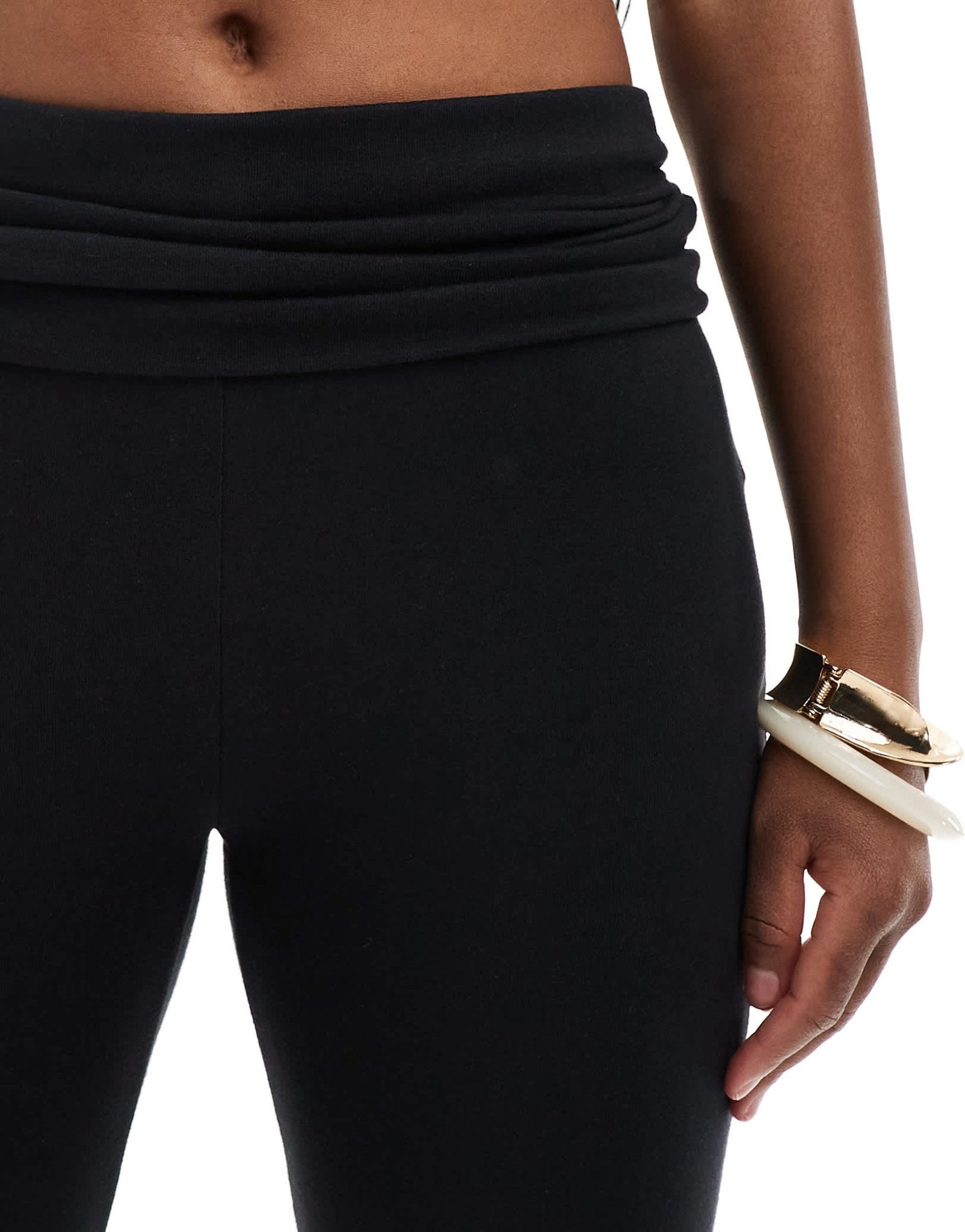 Stradivarius flare legging with fold over waist in black - ASOS Sample Sale
