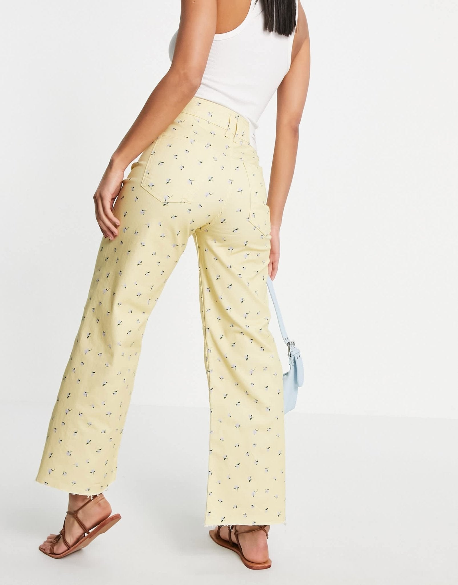 Stradivarius floral cropped wide leg jean in yellow - ASOS Sample Sale