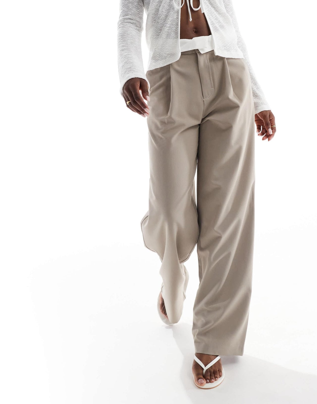 Stradivarius folded waistband tailored trouser in beige - ASOS Sample Sale