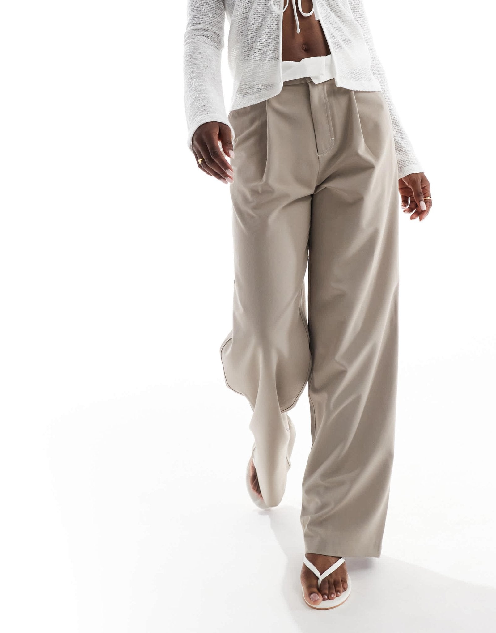 Stradivarius folded waistband tailored trouser in beige - ASOS Sample Sale
