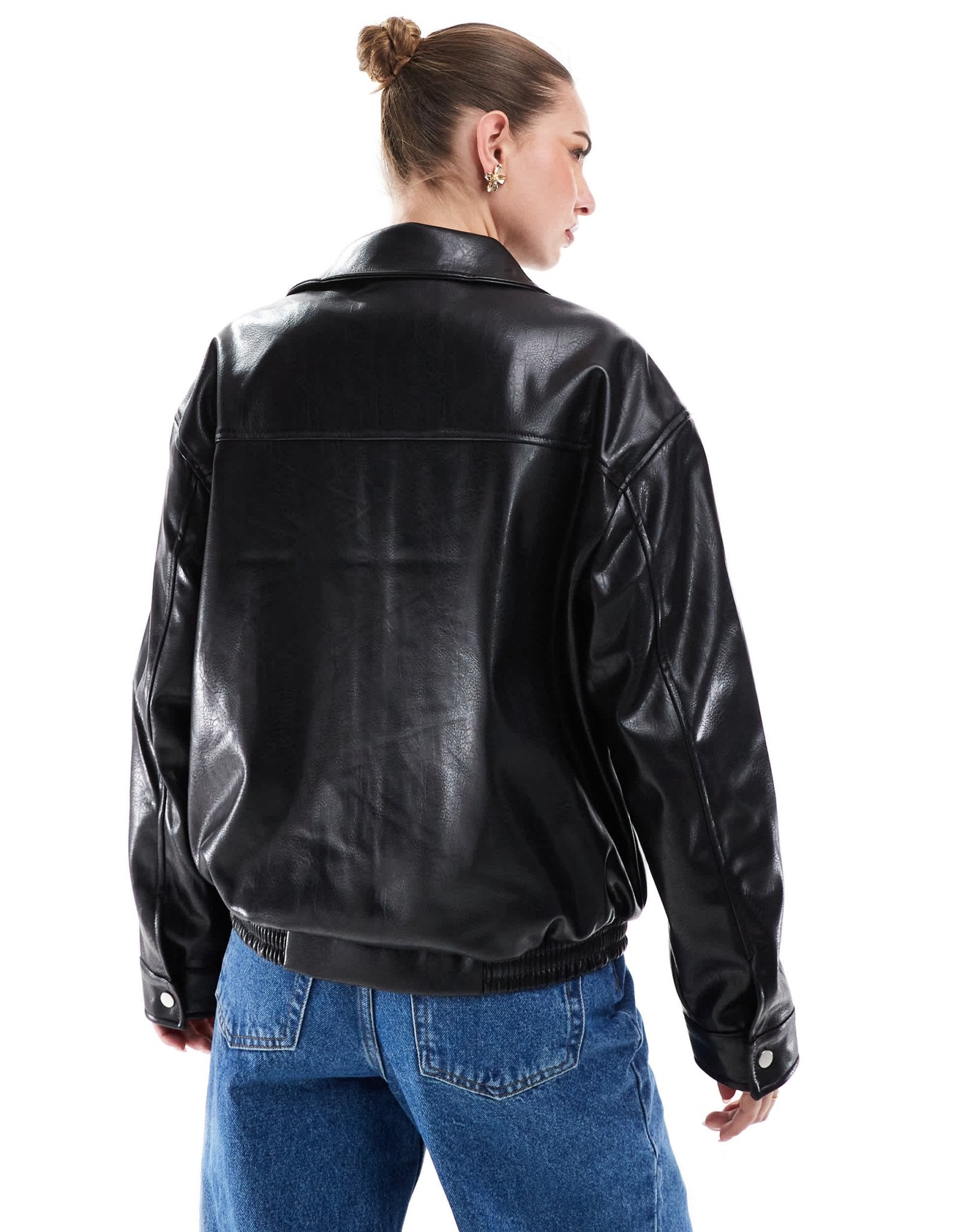 Stradivarius funnel neck pu jacket in black - ASOS Sample Sale