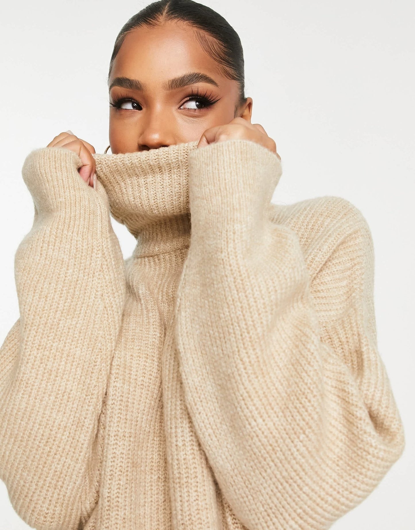 Stradivarius high neck knit dress in beige - ASOS Sample Sale