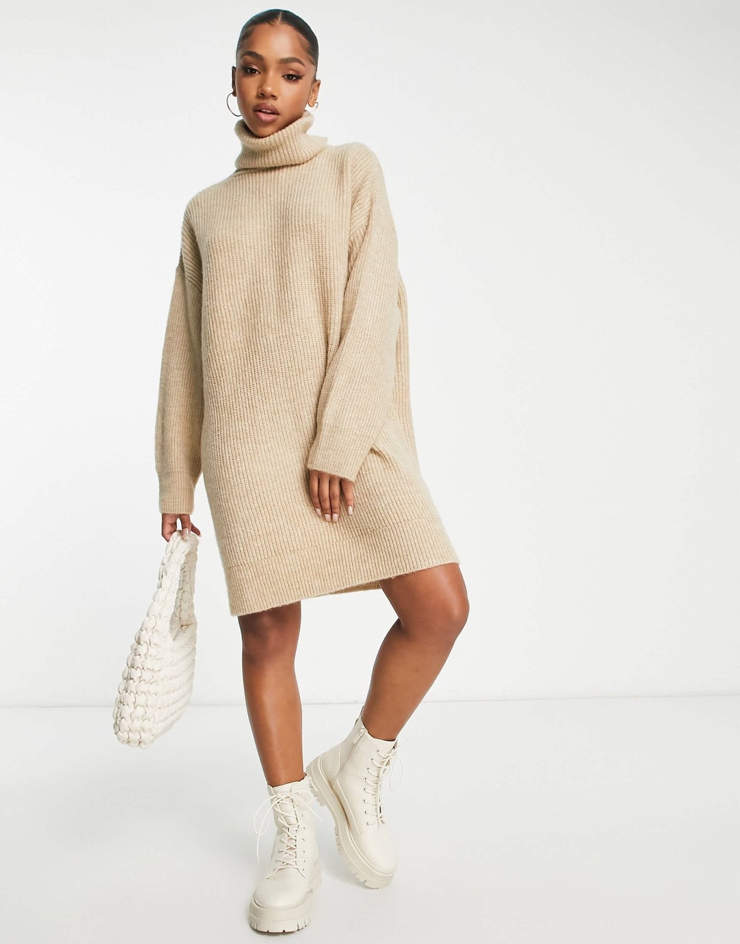Stradivarius high neck knit dress in beige - ASOS Sample Sale