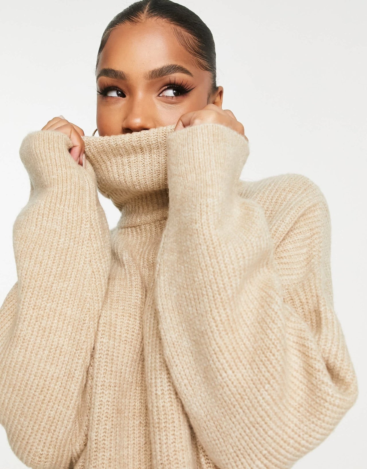 Stradivarius high neck knit dress in beige - ASOS Sample Sale