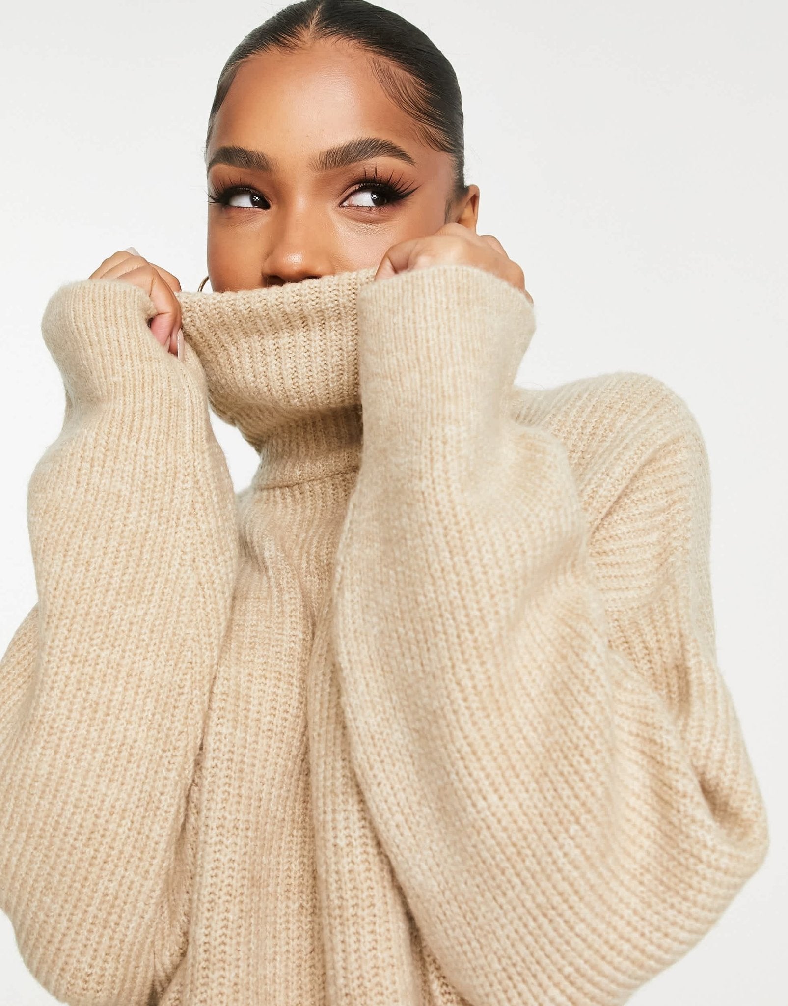 Stradivarius high neck knit dress in beige - ASOS Sample Sale