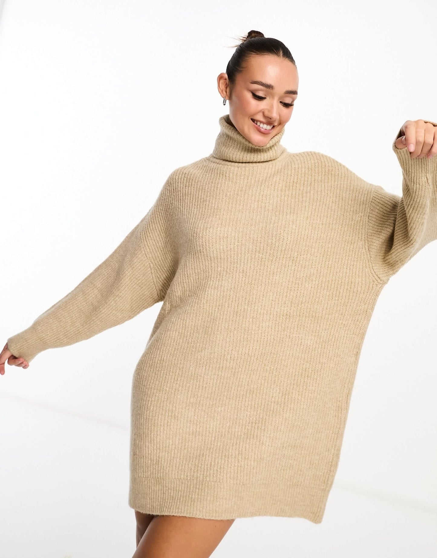 Stradivarius high neck knit mini dress in beige - ASOS Sample Sale