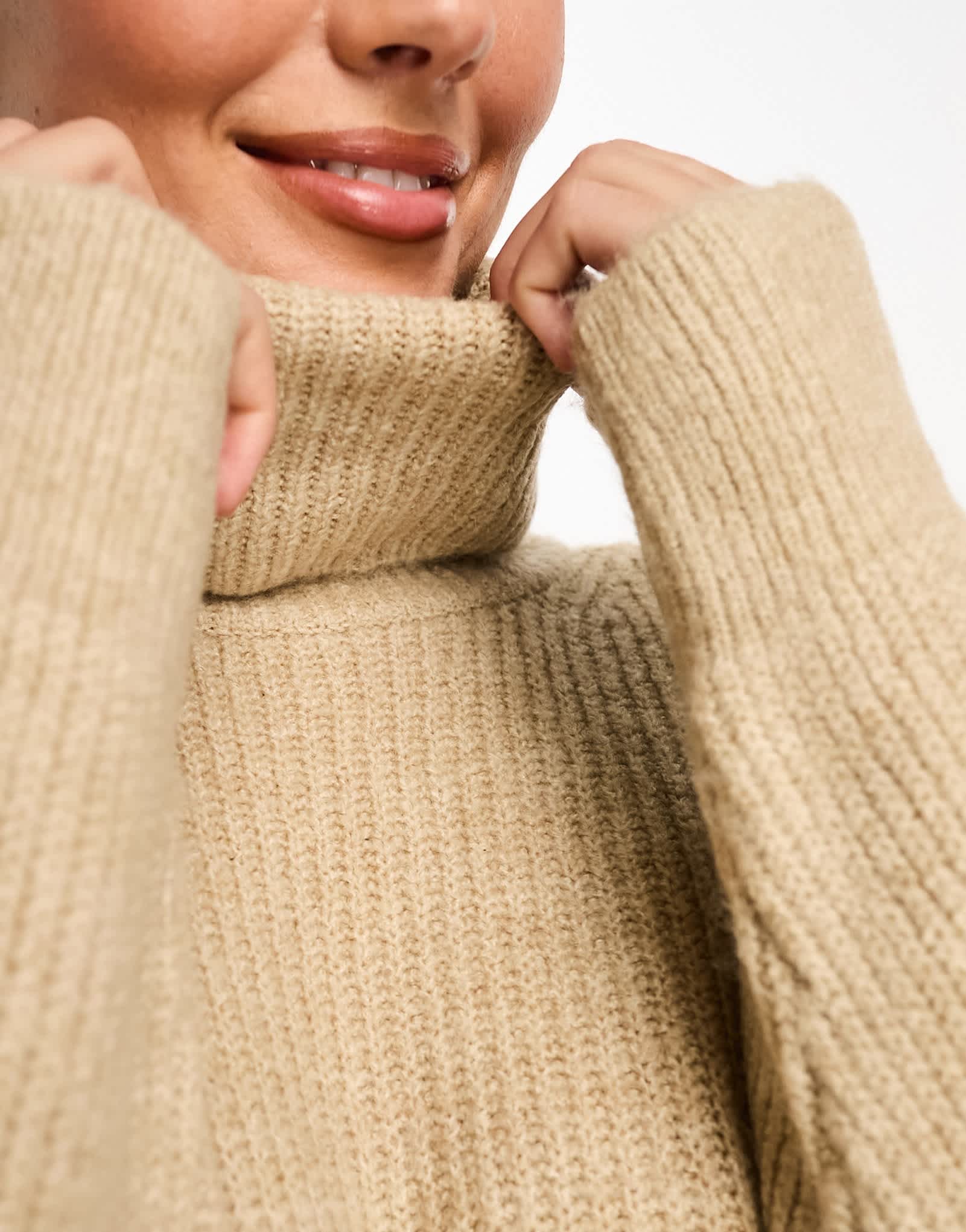 Stradivarius high neck knit mini dress in beige - ASOS Sample Sale